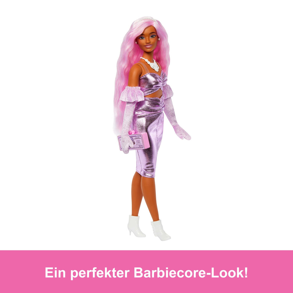Barbie Deluxe Style-Puppe Nr. 1 Mit Glänzendem Rosa Barbiecore-Kleid, Samthandschuhen Und Rosa Haaren