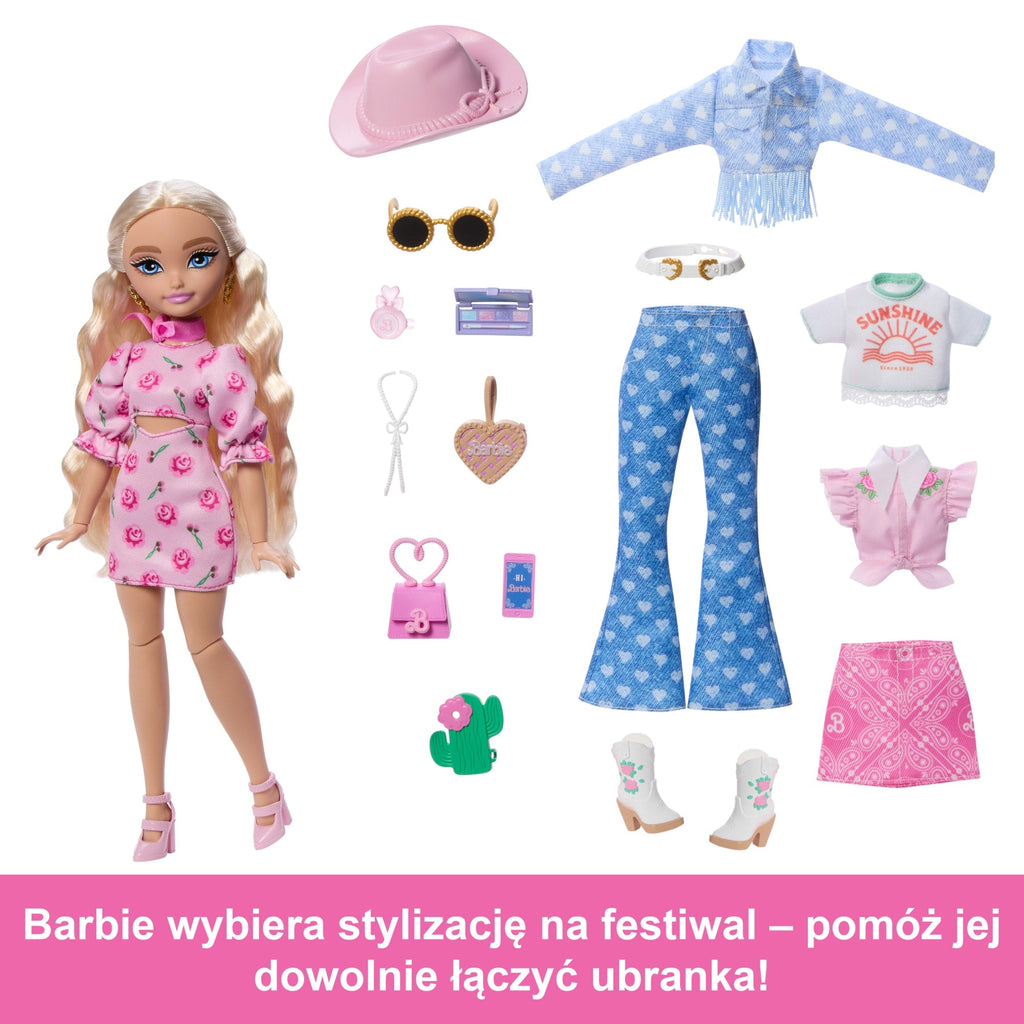 Barbie Dream Besties Malibu Festiwalowe stylizacje Lalka, ubranka i akcesoria Zestaw modowy Zabawka 4+