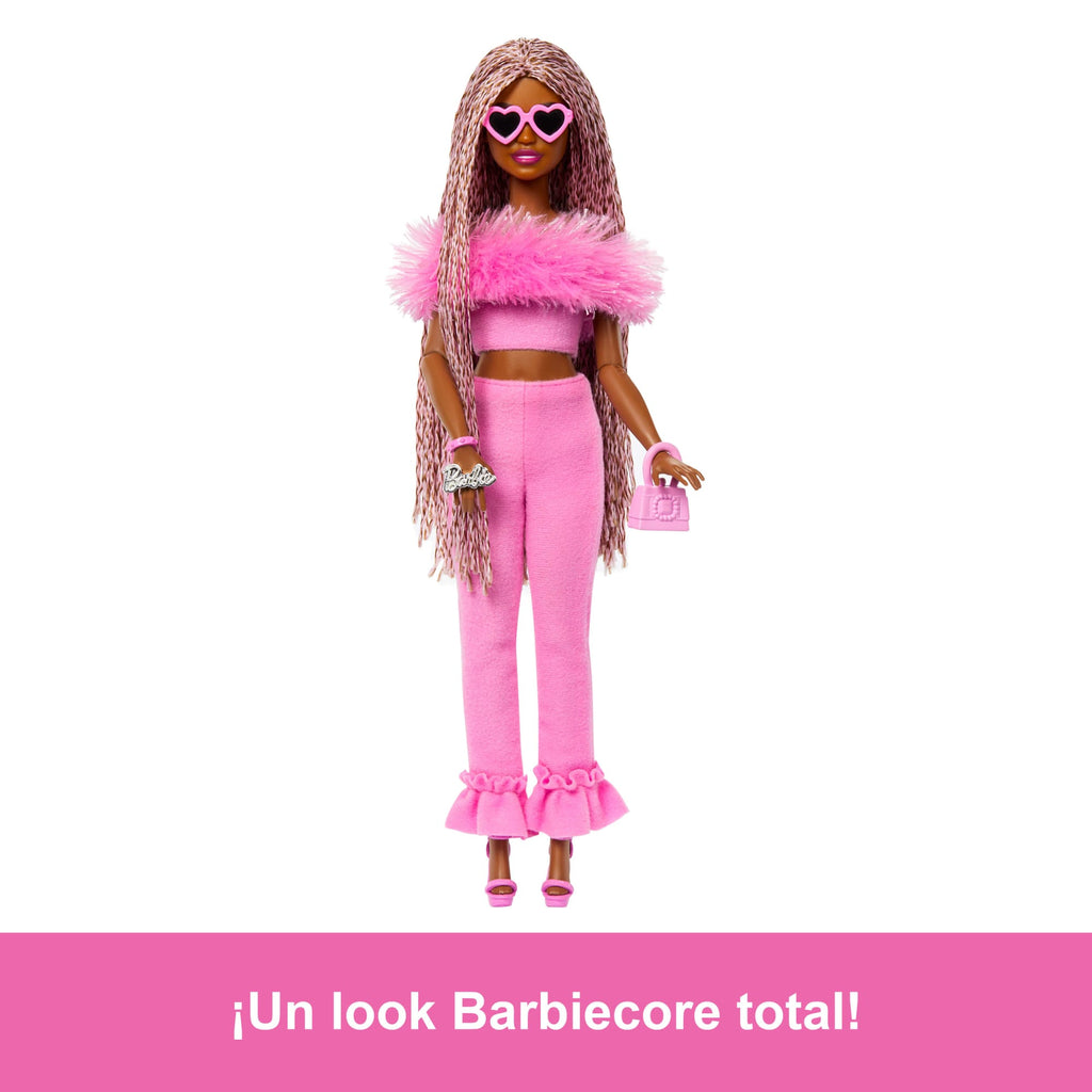 Muñeca Barbie Deluxe Style N. 4 Con Conjunto Rosa Claro Y Pelo Rosa Y Marrón En Trenzas