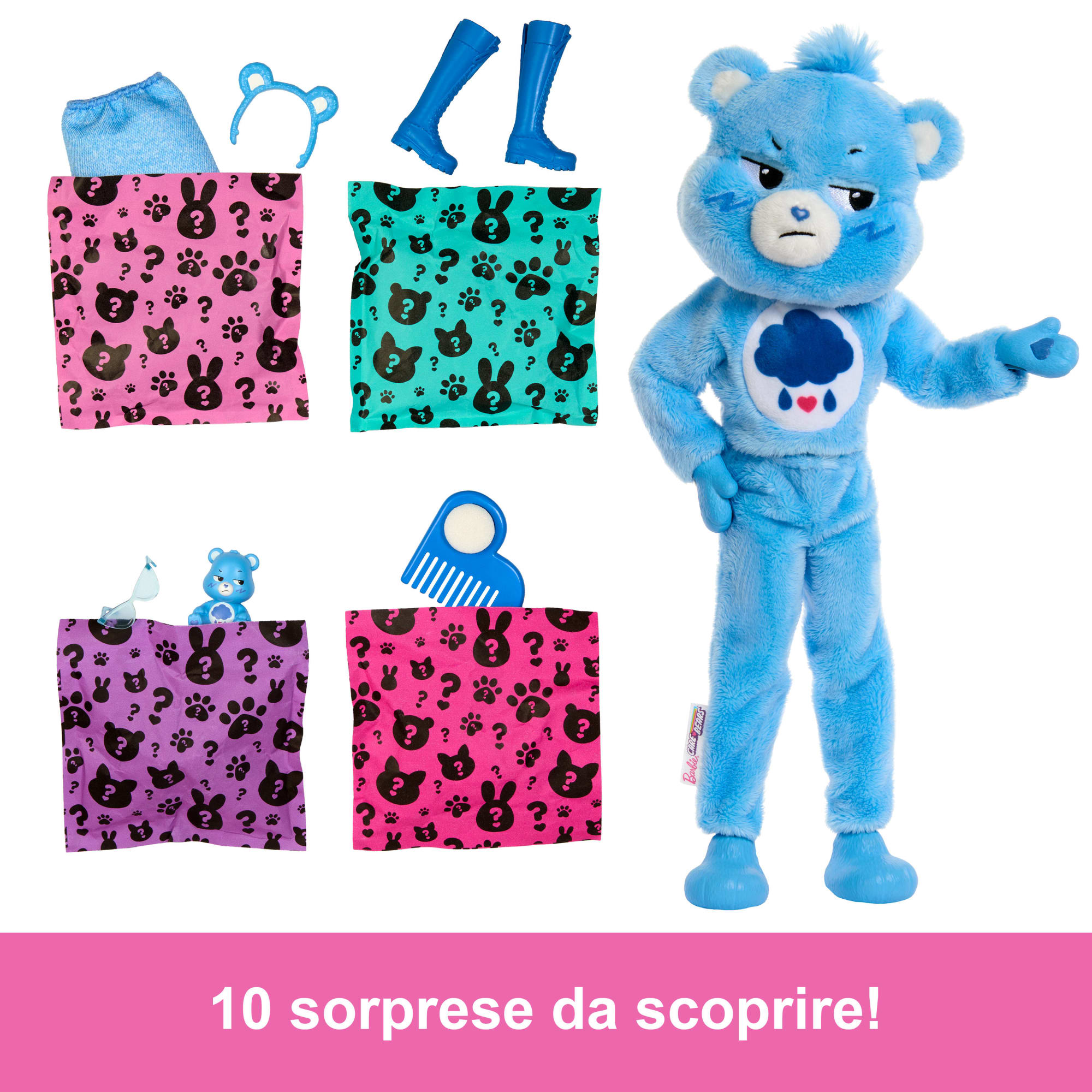 Bambola Barbie Cutie Reveal Serie Care Bears Con Accessori in Costume Di Peluche Di Grumpy Bear, 10 Sorprese