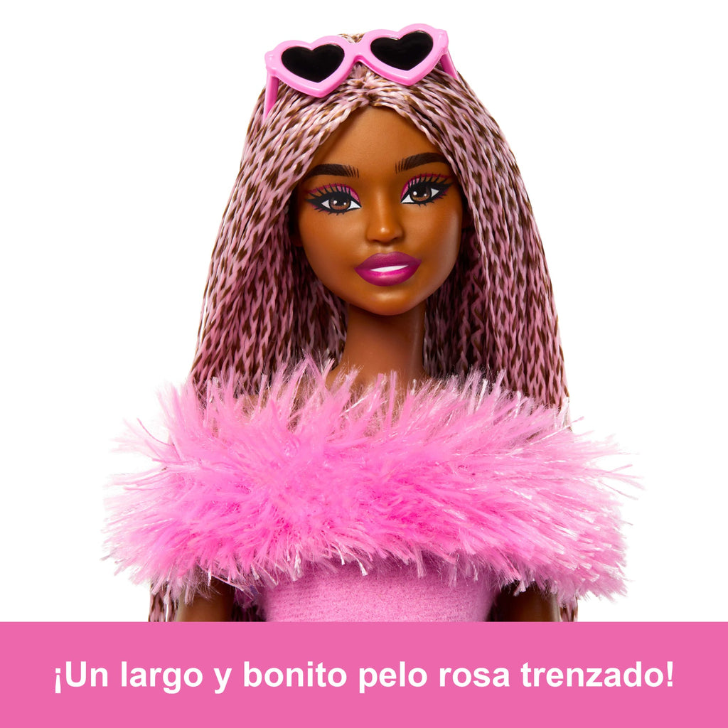 Muñeca Barbie Deluxe Style N. 4 Con Conjunto Rosa Claro Y Pelo Rosa Y Marrón En Trenzas
