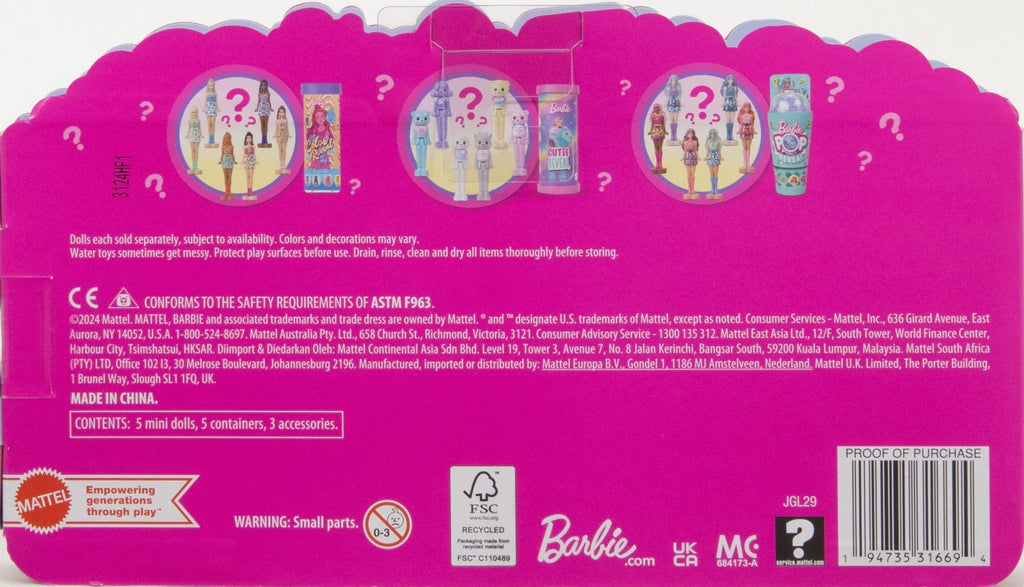 Barbie Mini Barbieland 5'Li Paket Pop Reveal Bebekler, 4 Cm'Lik Sürpriz Mini Bebek Ve Duyusal Gelişime Yönelik Oyuncak (Stiller Çeşitlilik Gösterebilir)