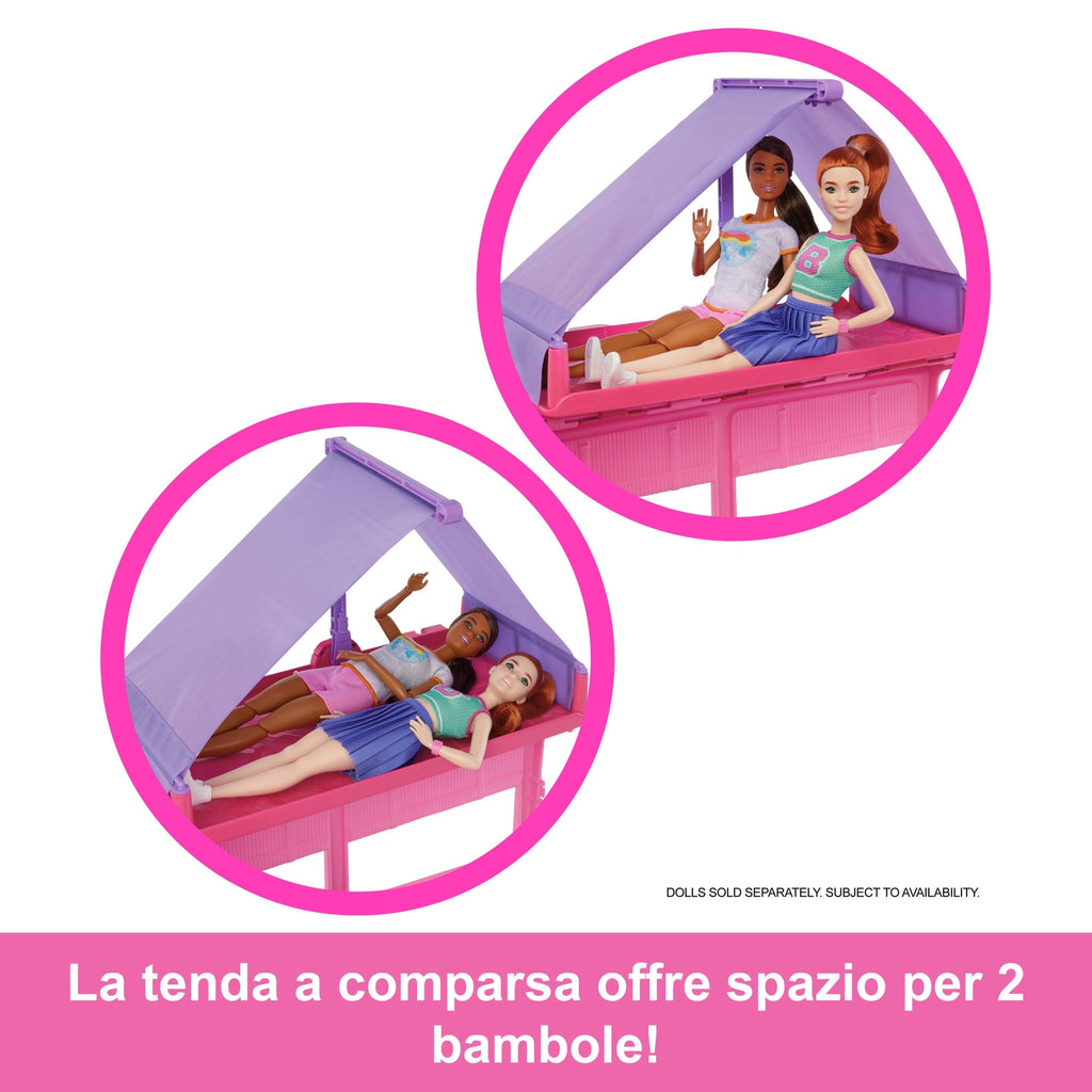 Barbie Camper Dei Sogni Con Tenda Sul Tetto, Barbecue Con Effetto Cambia Colore E Oltre 60 Accessori
