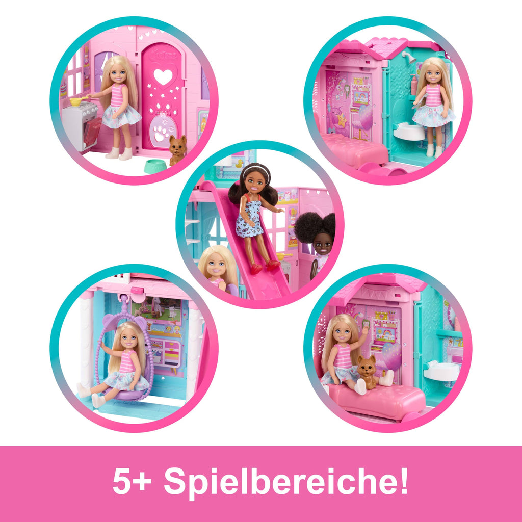 Barbie Chelsea Pop-Up-Puppenhaus Mit Puppe Und Über 15 Accessoires, Haus Erweitert Sich Auf Über 42 X 33 Cm