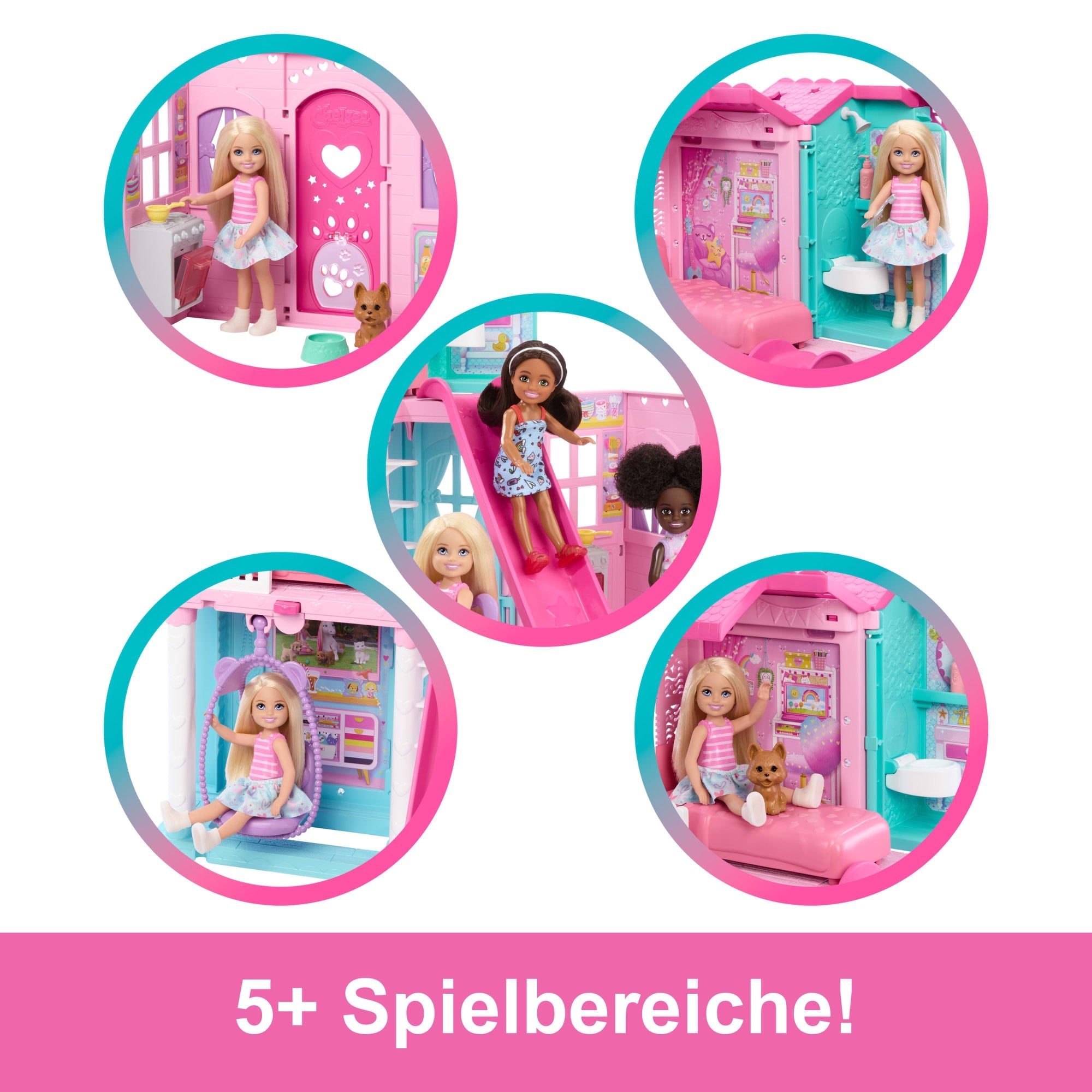 Barbie Chelsea Pop-Up-Puppenhaus Mit Puppe Und Über 15 Accessoires, Haus Erweitert Sich Auf Über 42 X 33 Cm