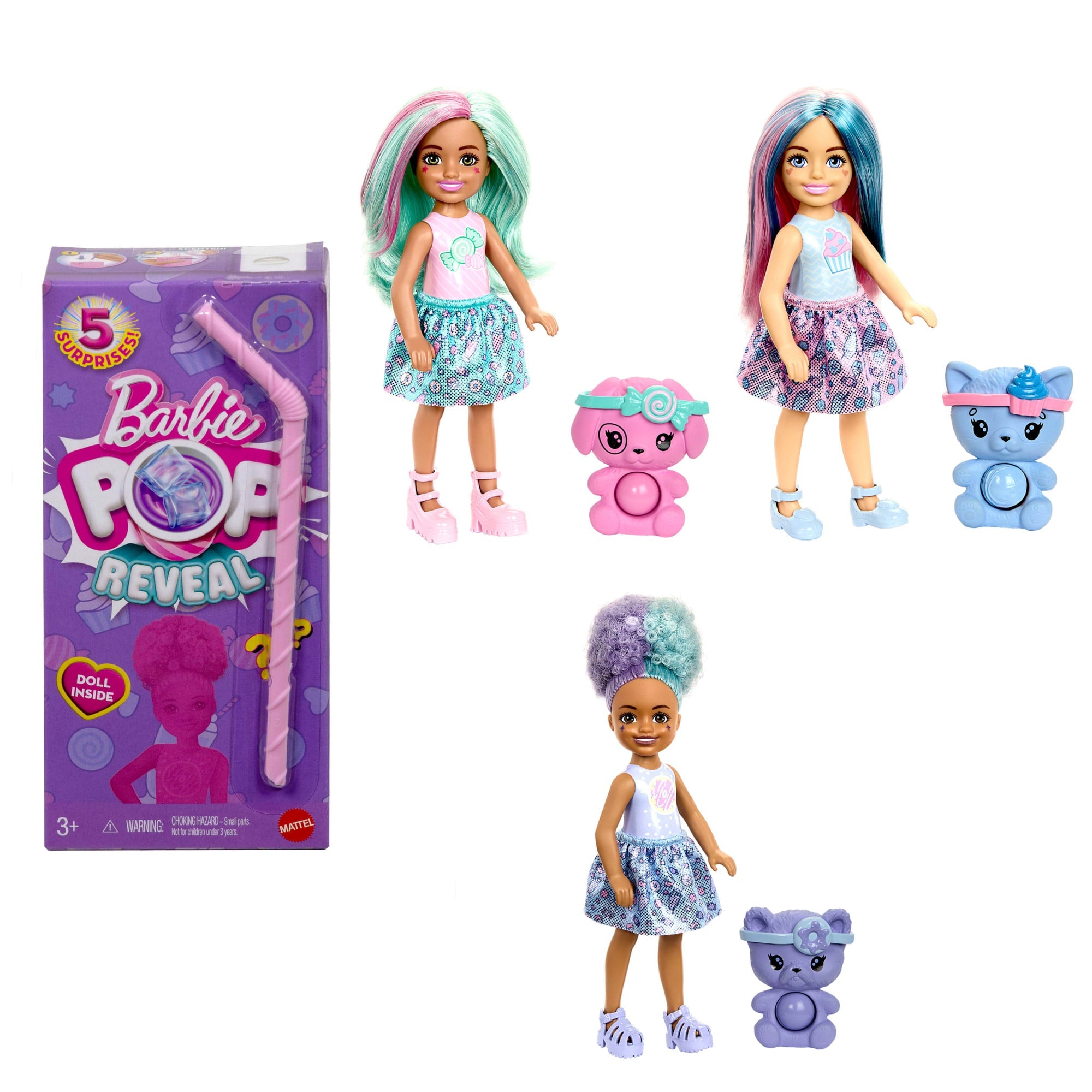 Barbie Chelsea Pop Reveal Serie Dolcetti, Bambola Profumata Con 5 Sorprese Tra Cui Un Cucciolo (I Modelli Possono Variare)