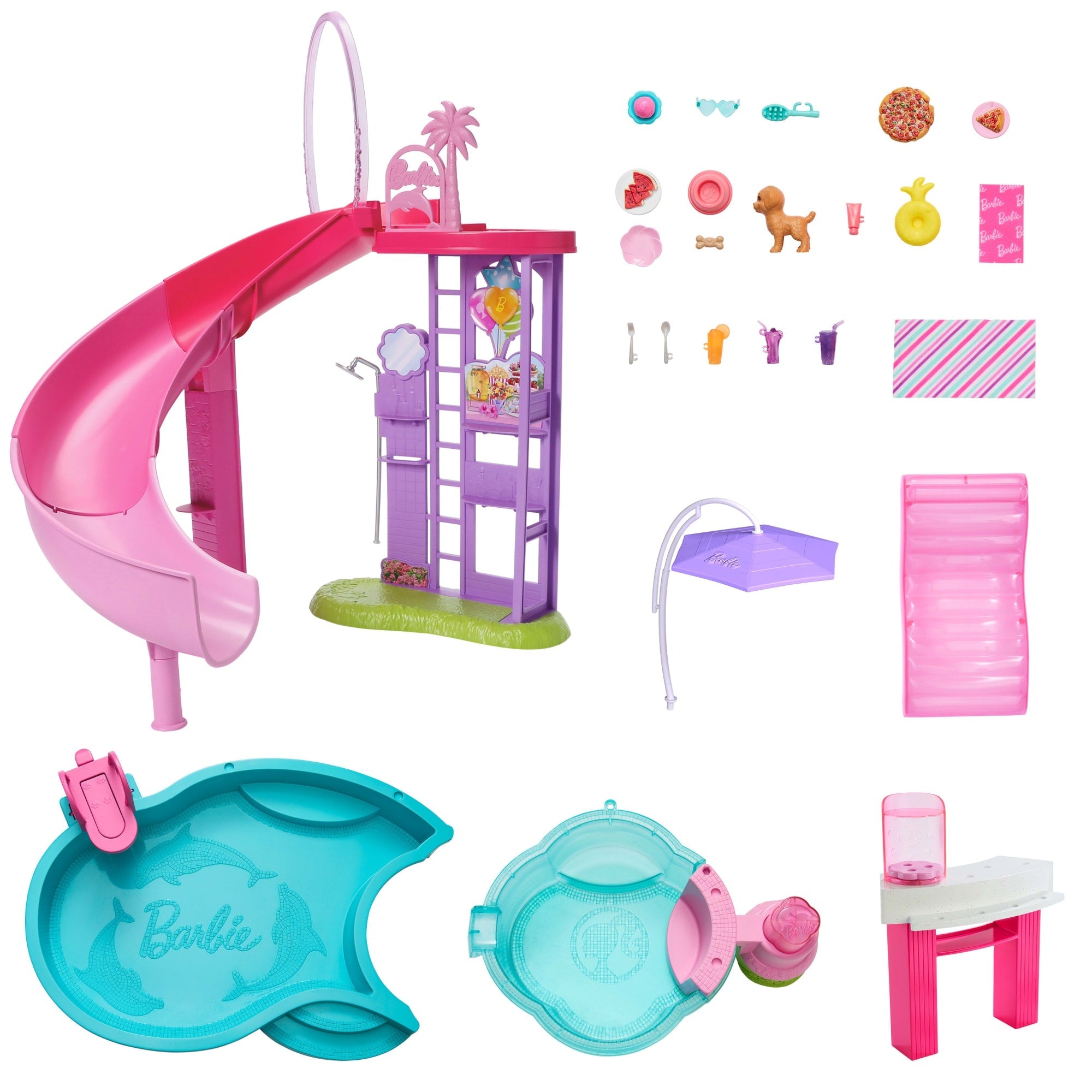Barbie Dream Pool Playset With Slide & Bubbling Hot Tub, 20+ Accessories Including Pet, Floaties & More