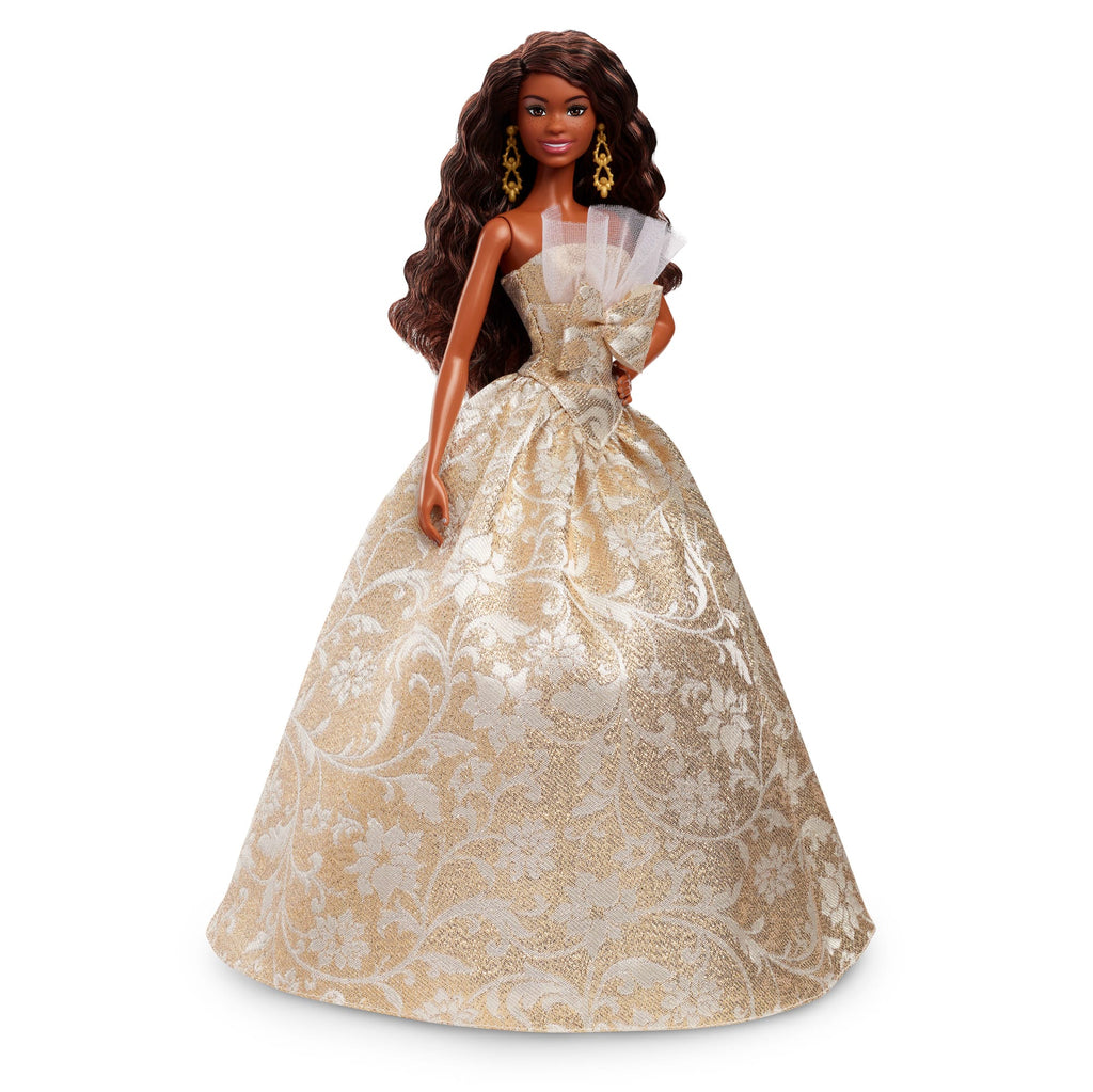 Barbie Signature 2025 Holiday Barbie Modepuppe, Saisonales Sammlergeschenk, Schwarzhaarig Mit Silber- Und Goldfarbenem Kleid