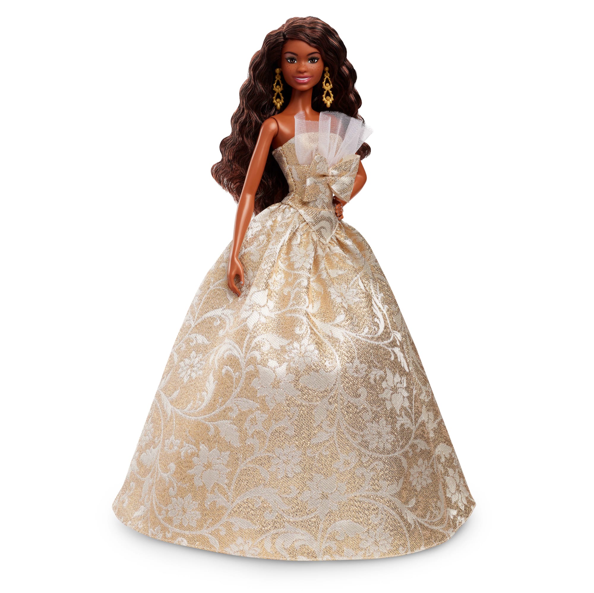 Barbie Signature 2025 Holiday Barbie Modepuppe, Saisonales Sammlergeschenk, Schwarzhaarig Mit Silber- Und Goldfarbenem Kleid