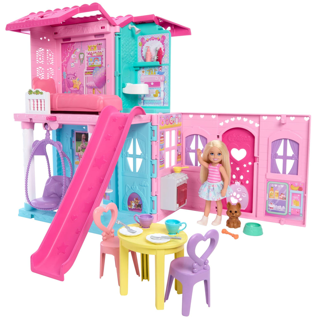 Casa De Muñecas Desplegable De Chelsea De Barbie Con Muñeca Y Más De 15 Accesorios, La Casa Se Amplía A Más De 43,2X33Cm
