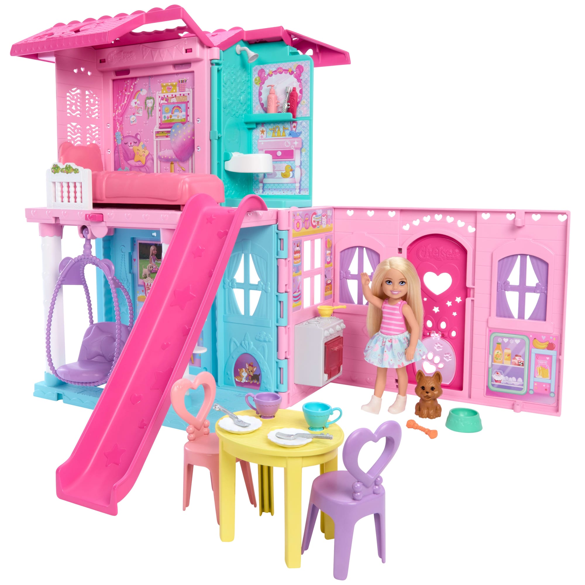 Casa De Muñecas Desplegable De Chelsea De Barbie Con Muñeca Y Más De 15 Accesorios, La Casa Se Amplía A Más De 43,2X33Cm