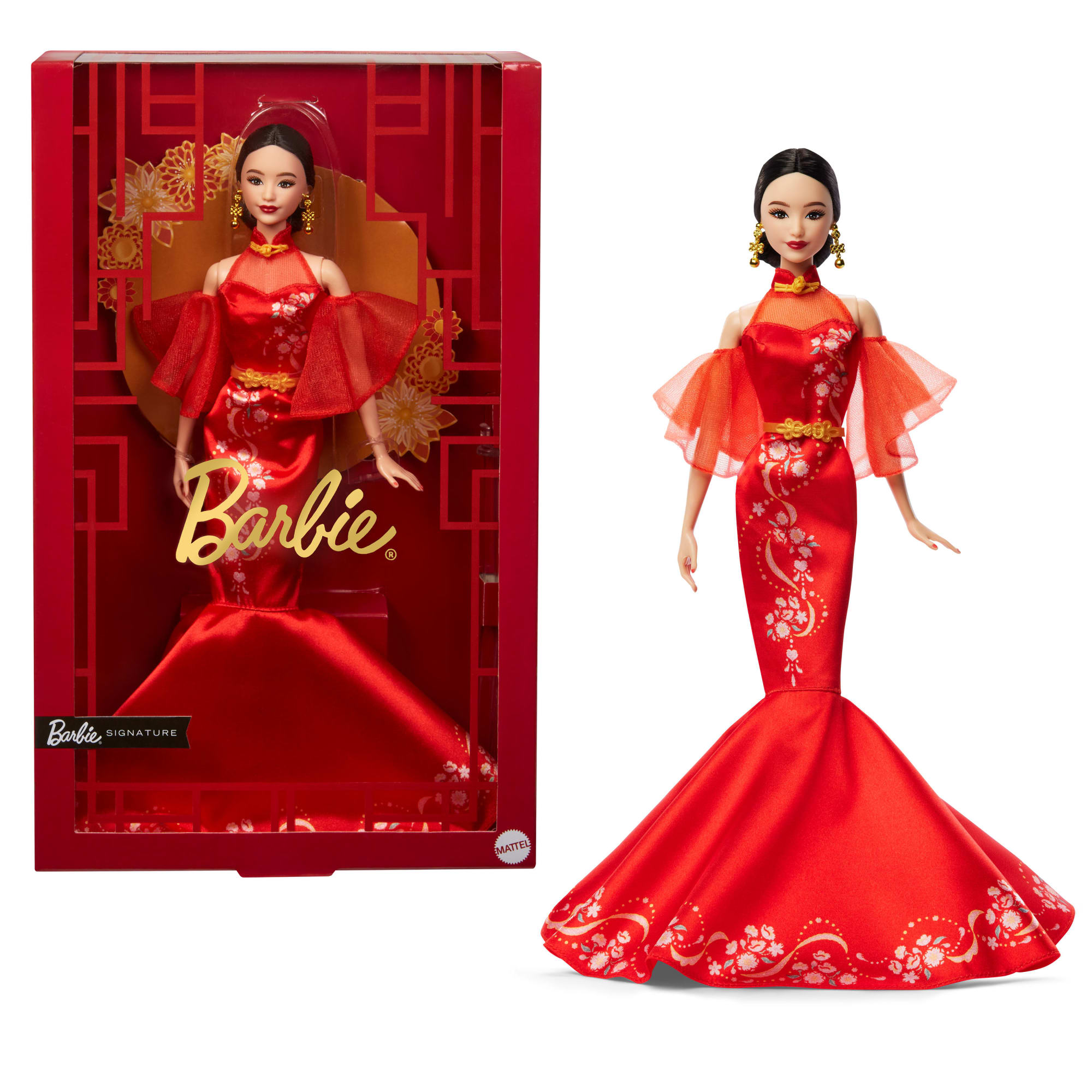 Barbie Signature Chinees Nieuwjaar Barbie Pop, Verzamelobject in Qipao Japon, Met Goudkleurige Accessoires