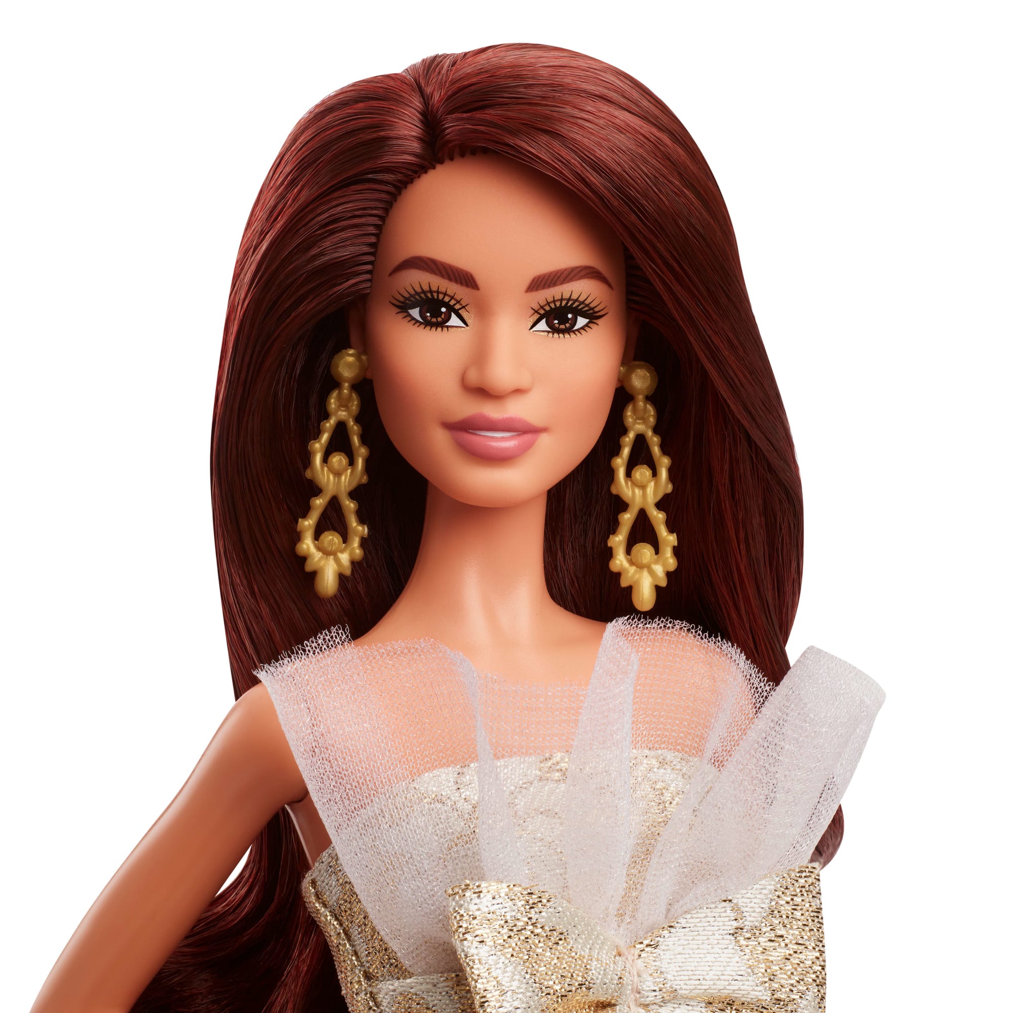 Barbie Signature 2025 Holiday Barbie Modepuppe, Saisonale Sammler, Dunkelhaarig Mit Silber- Und Goldfarbenem Kleid