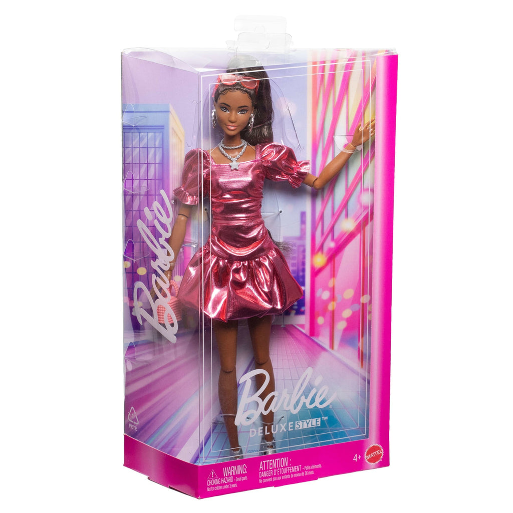 Barbie Deluxe Style Lalka modowa #6 Koralowa sukienka bombka Zabawka 4+