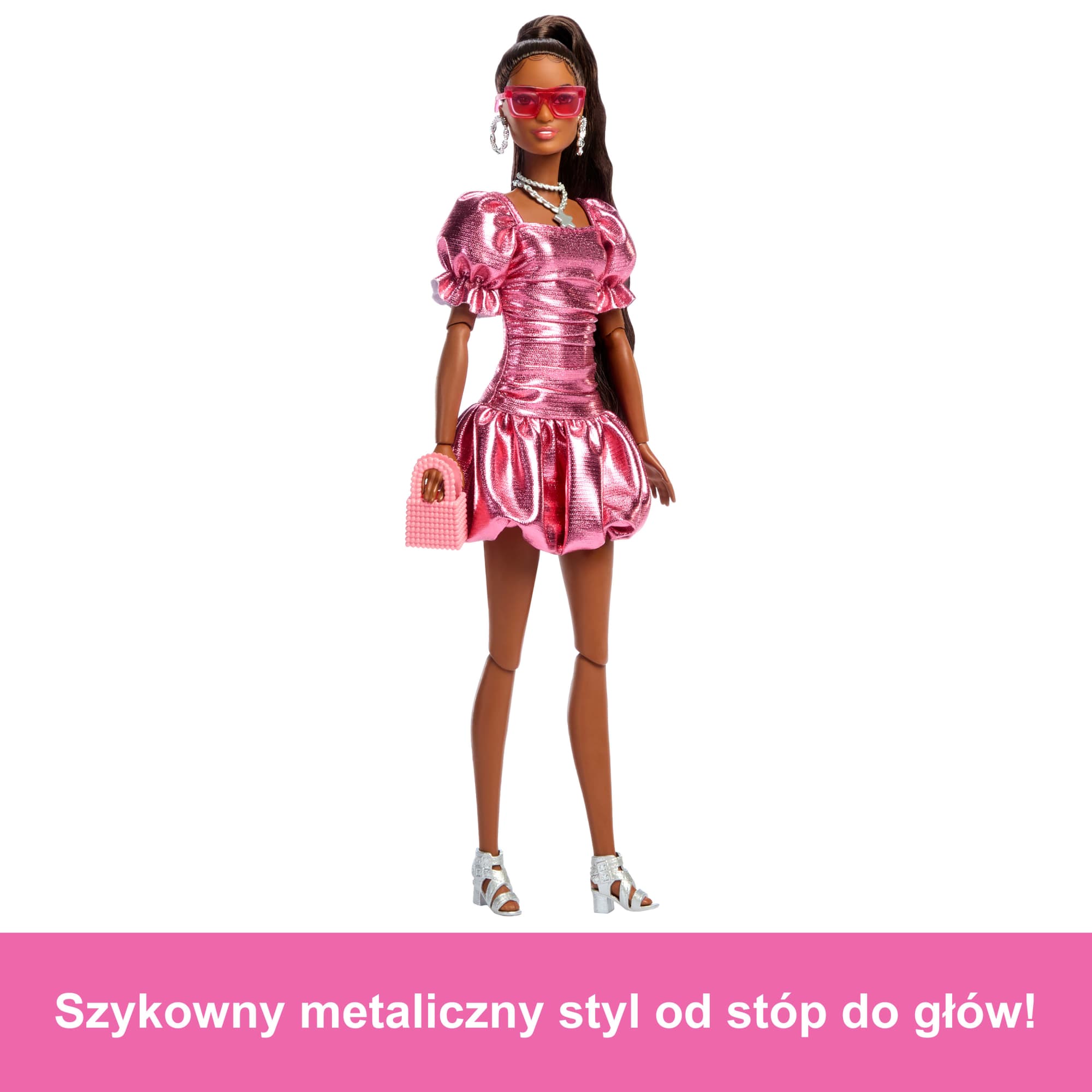 Barbie Deluxe Style Lalka modowa #6 Koralowa sukienka bombka Zabawka 4+