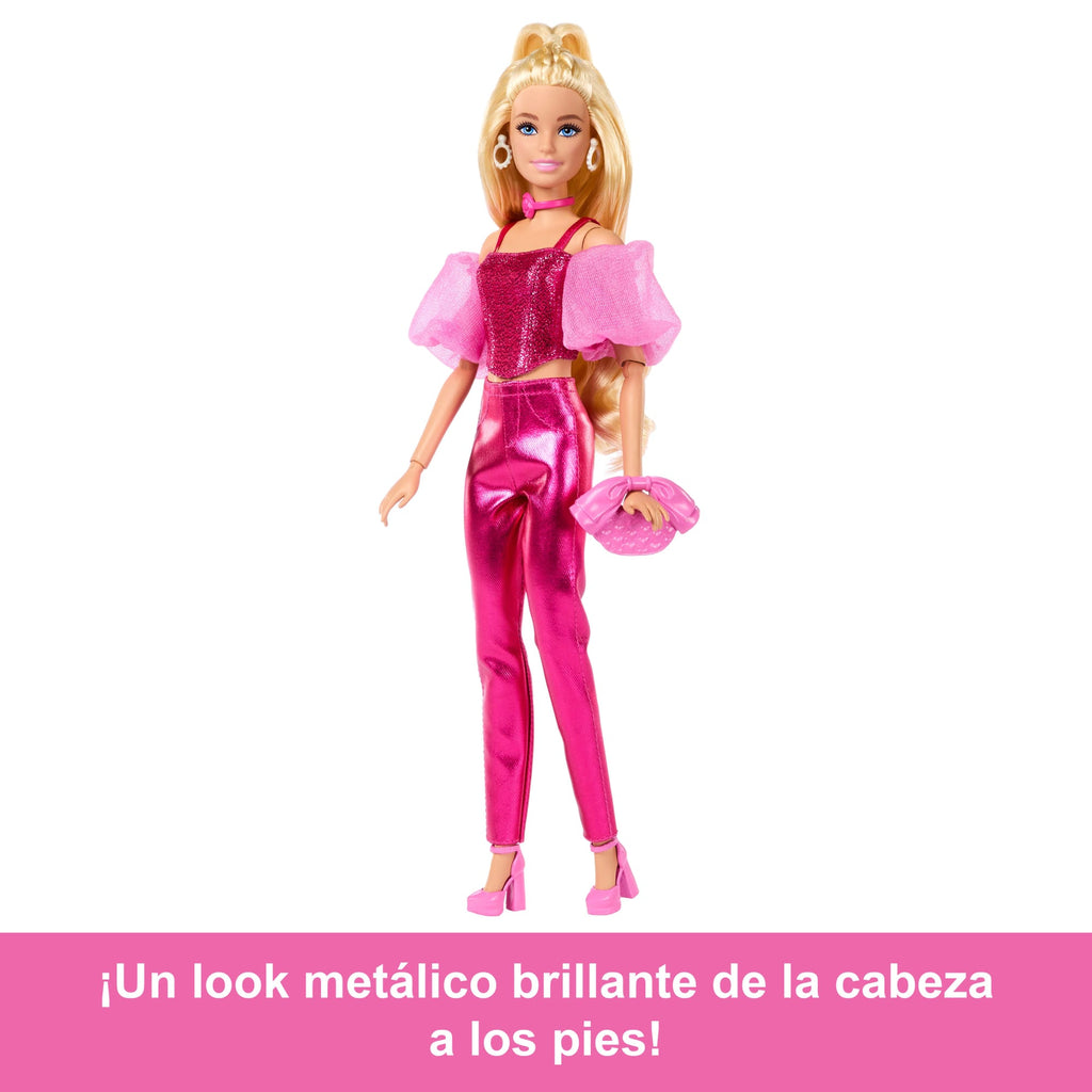 Muñeca N. 5 De Barbie Deluxe Style Con Conjunto Rosa Metalizado, Top Estilo Corsé Brillante Y Accesorios, Pelo Rubio