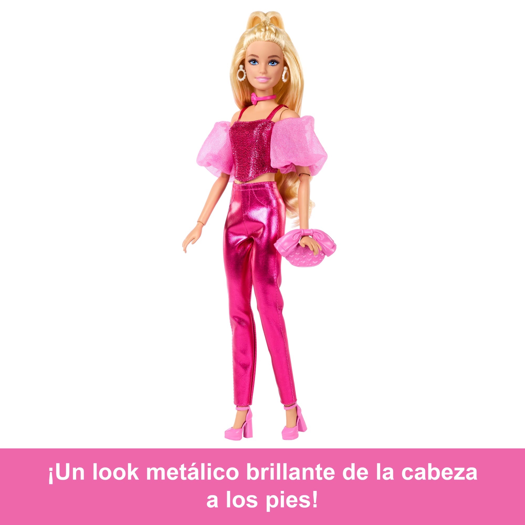 Muñeca N. 5 De Barbie Deluxe Style Con Conjunto Rosa Metalizado, Top Estilo Corsé Brillante Y Accesorios, Pelo Rubio