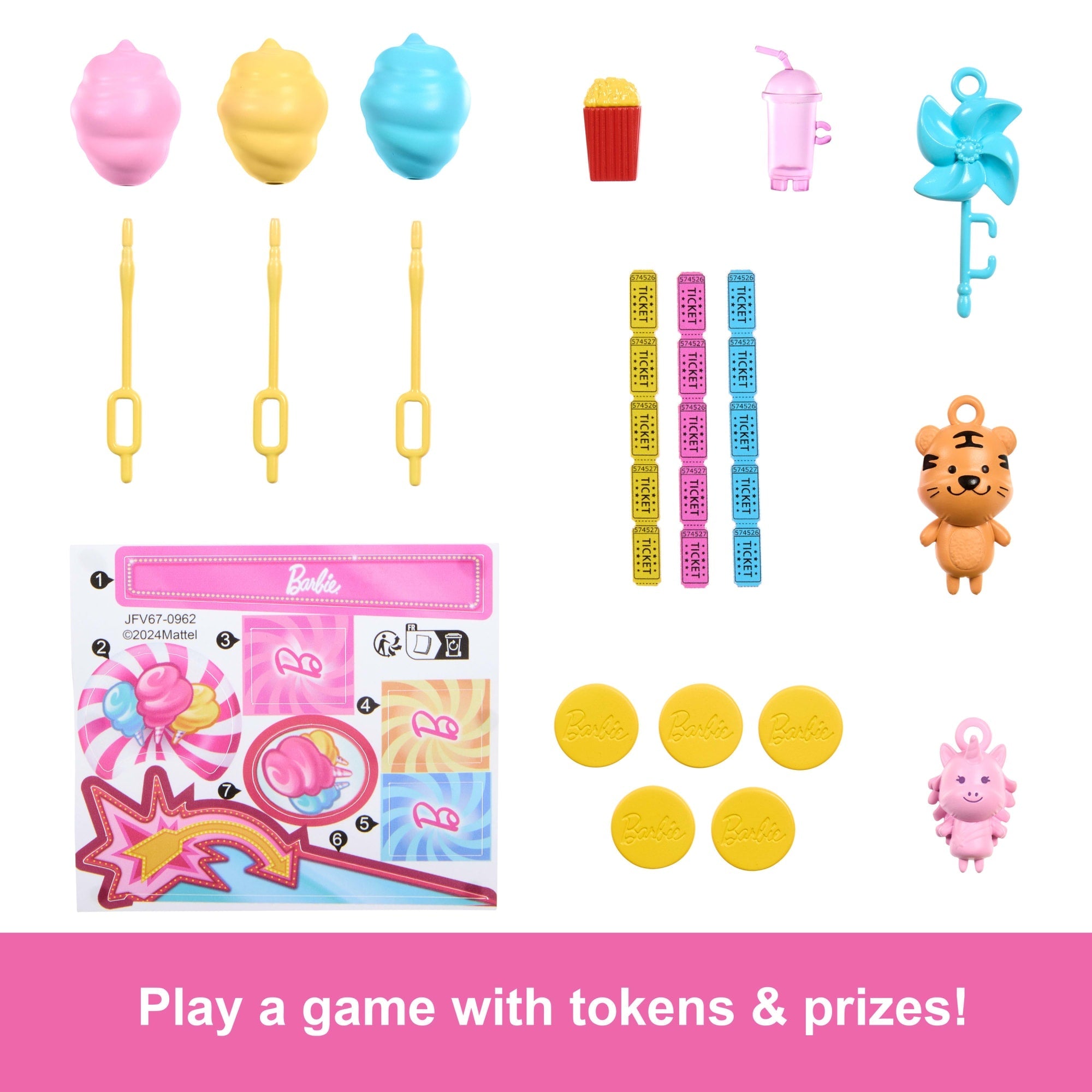 Conjunto De Juego De “Barbie Mysteries: Beach Detectives” Con Muñeca Barbie Malibu Y Puesto De Juegos Con Máquina De Algodón De Azúcar Y Accesorios