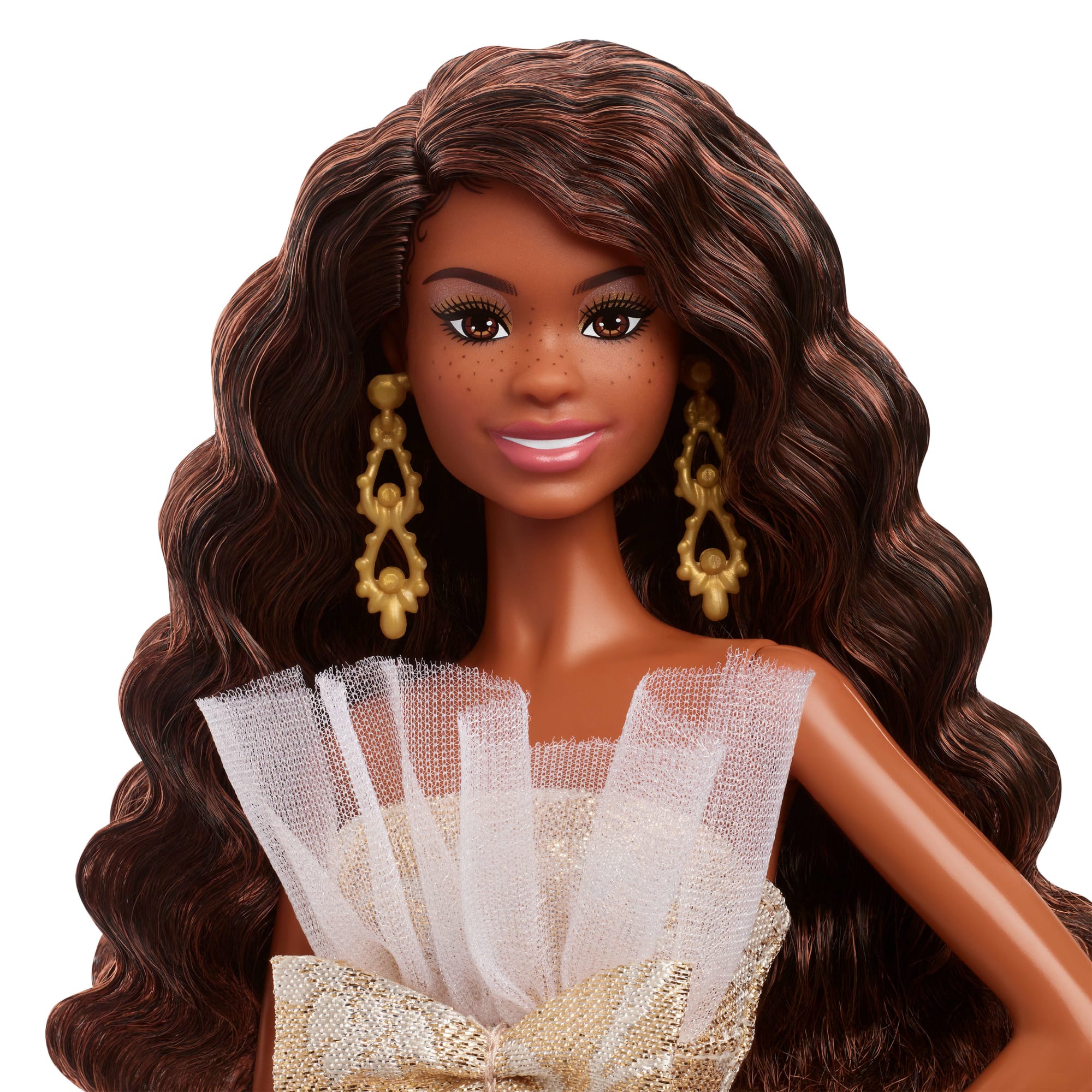 Barbie Signature 2025 Holiday Barbie Modepuppe, Saisonales Sammlergeschenk, Schwarzhaarig Mit Silber- Und Goldfarbenem Kleid
