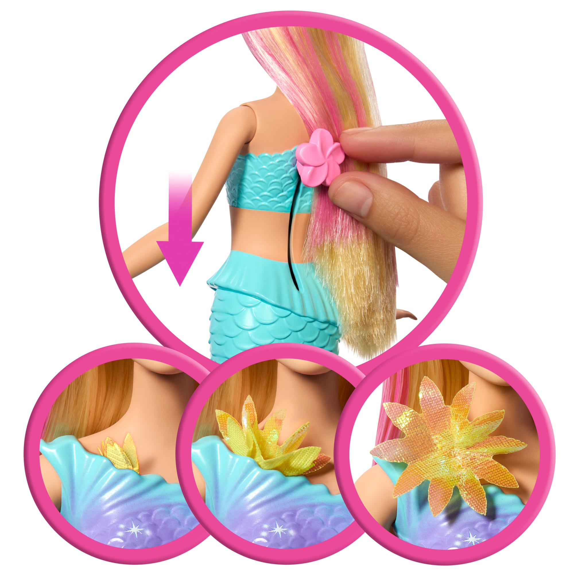 Barbie Syrenka Rozkwitające kwiaty Lalka blondynka z funkcją Zabawka 3+