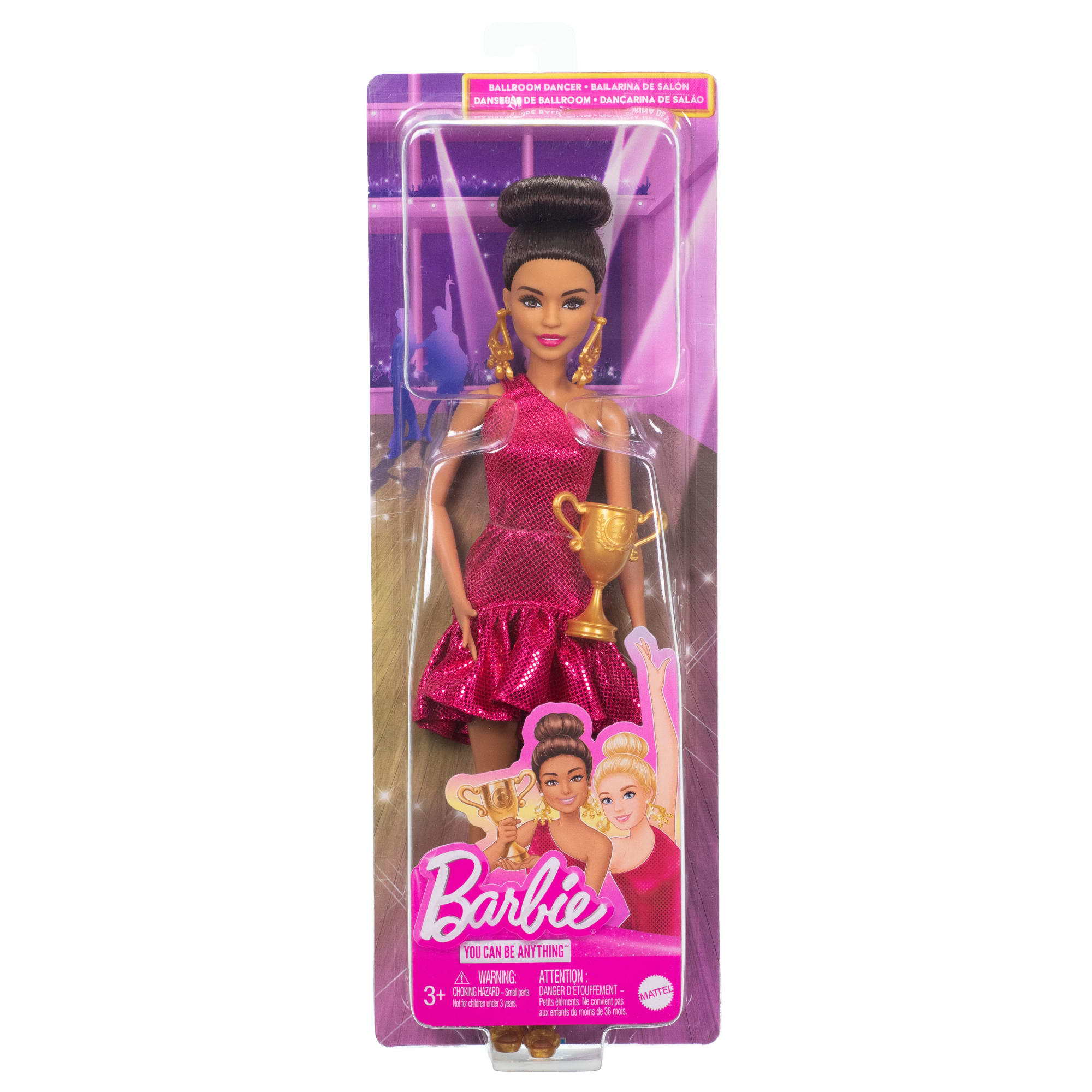 Muñeca Barbie Bailarina De Concurso Con Pelo Castaño Recogido Y Accesorio De Trofeo De Baile