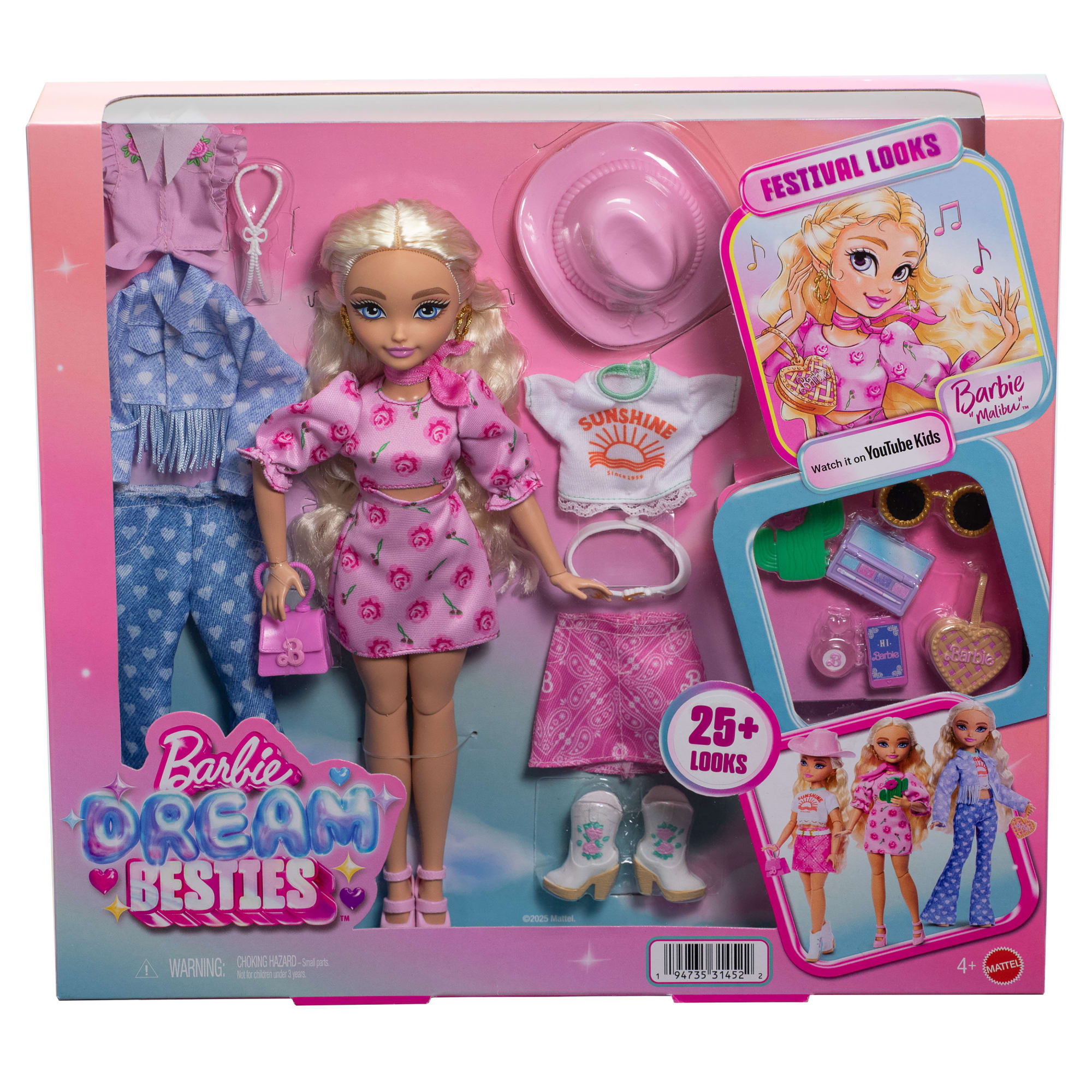 Barbie Dream Besties Malibu Festiwalowe stylizacje Lalka, ubranka i akcesoria Zestaw modowy Zabawka 4+