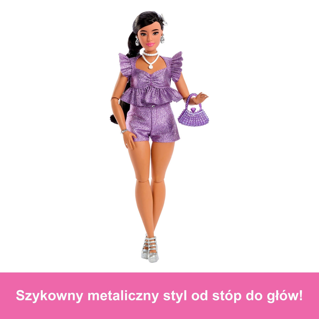Barbie Deluxe Style Lalka modowa #8 Błyszczący fioletowy top i szorty Zabawka 4+