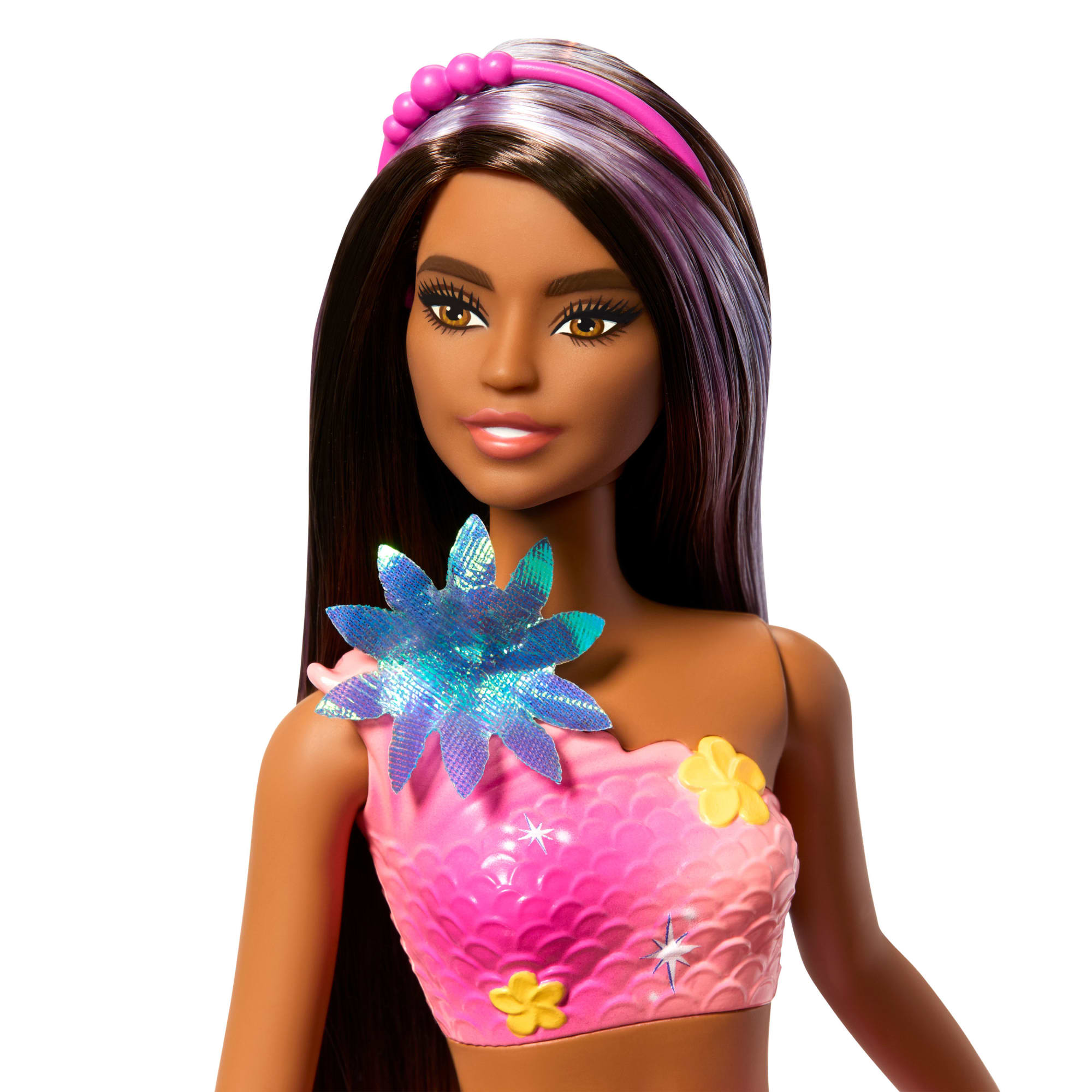 Barbie Syrenka Rozkwitające kwiaty Lalka brunetka z funkcją Zabawka 3+
