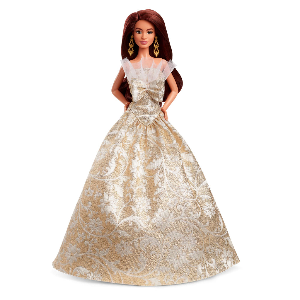 Barbie Signature 2025 Holiday Barbie Modepuppe, Saisonale Sammler, Dunkelhaarig Mit Silber- Und Goldfarbenem Kleid