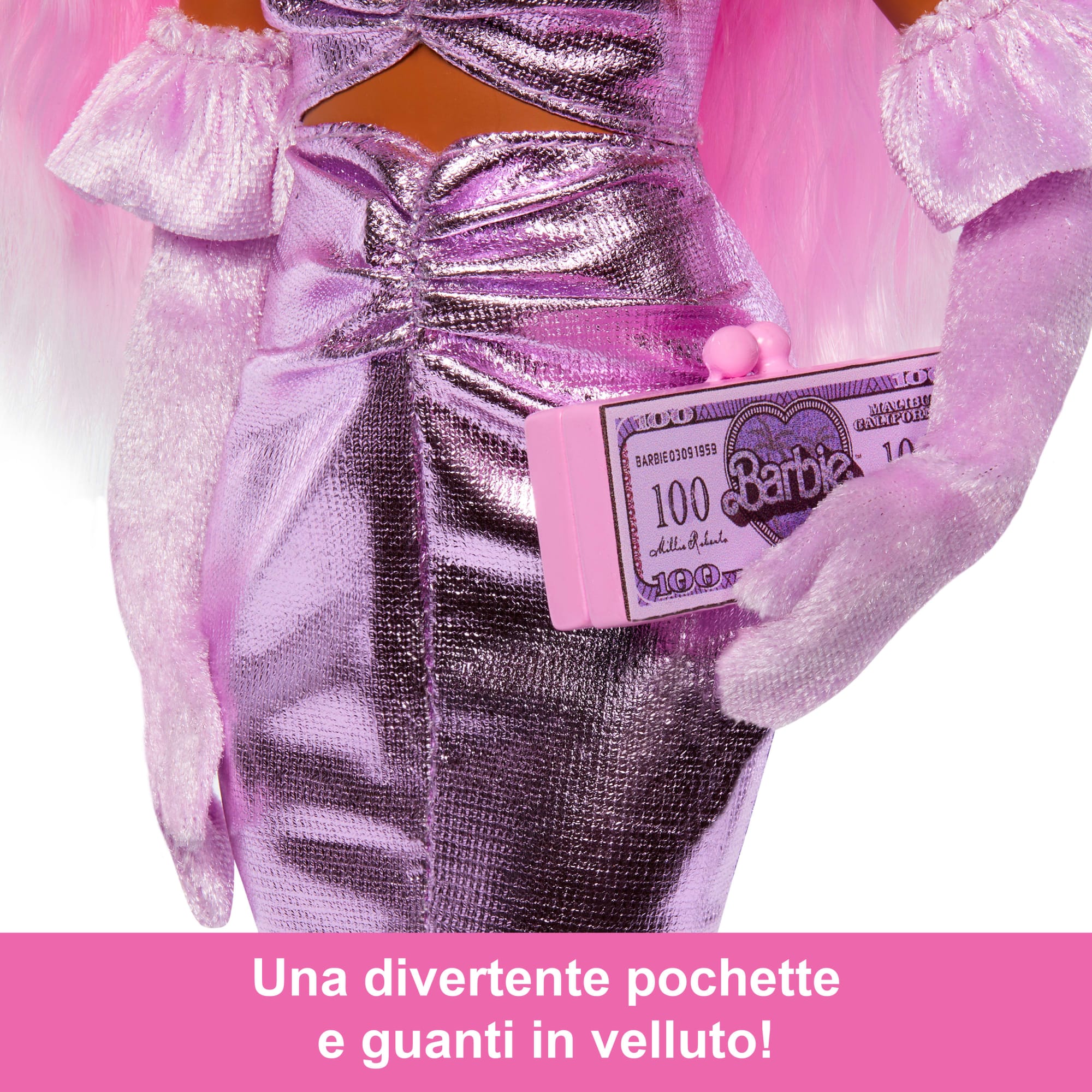 Bambola Barbie Deluxe Style N. 1 Con Abito Barbiecore Rosa Lucido, Guanti in Velluto E Capelli Rosa
