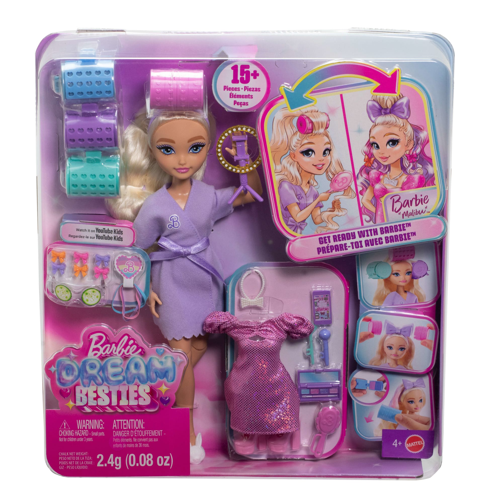 Barbie Dream Besties Malibu Wyszykuj się ze mną Lalka + akcesoria Zestaw Zabawka 4+