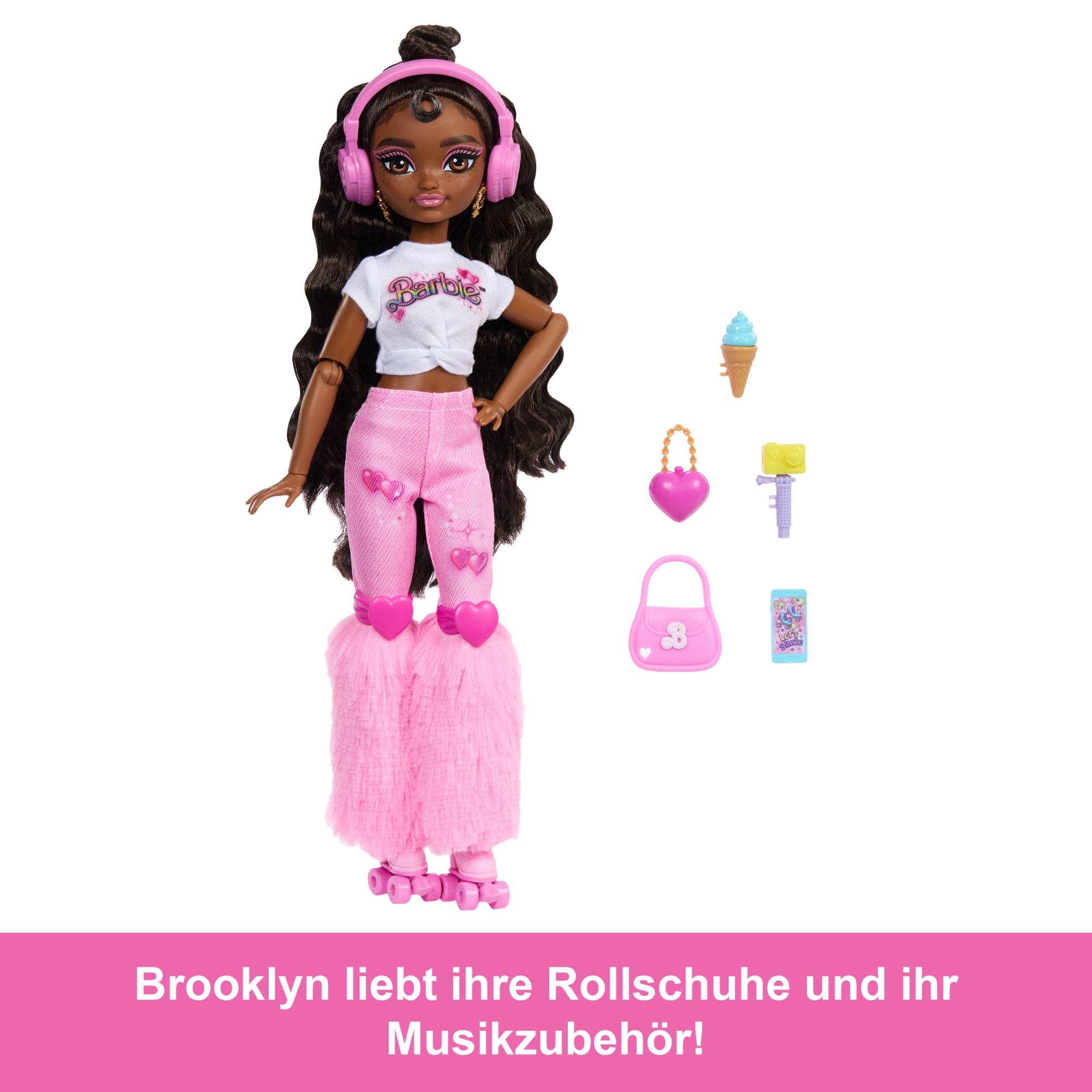 Dream Besties Barbie Brooklyn“ Rollschuh-Modepuppe Mit 9 Zubehörteilen Zum Thema Musik Und Video
