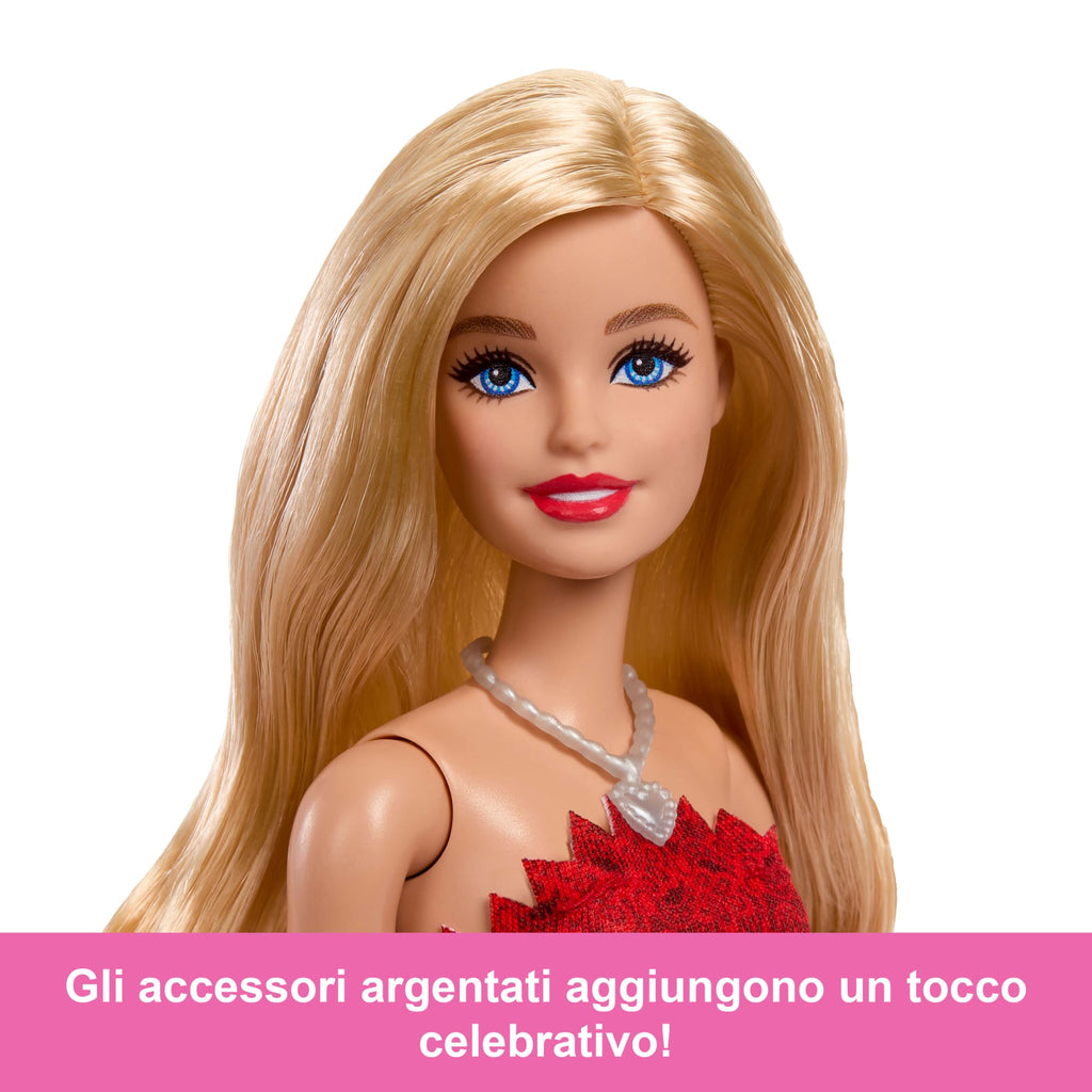 Barbie Mattel 80 Anniversario, Celebrazione in Rosso Rubino, Bambola Alla Moda Che Indossa Un Abito Rosso Con Accessori