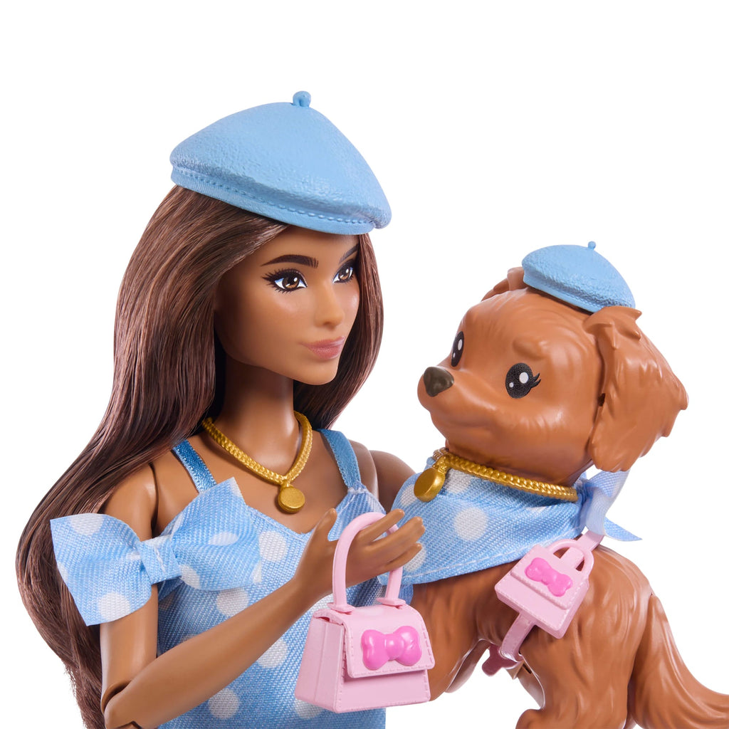 Uyumlu Mavi Kıyafetleri Ve Aksesuarlarıyla Barbie Uyumlu DOStlar Kahverengi Saçlı Bebek Ve Köpekçiği