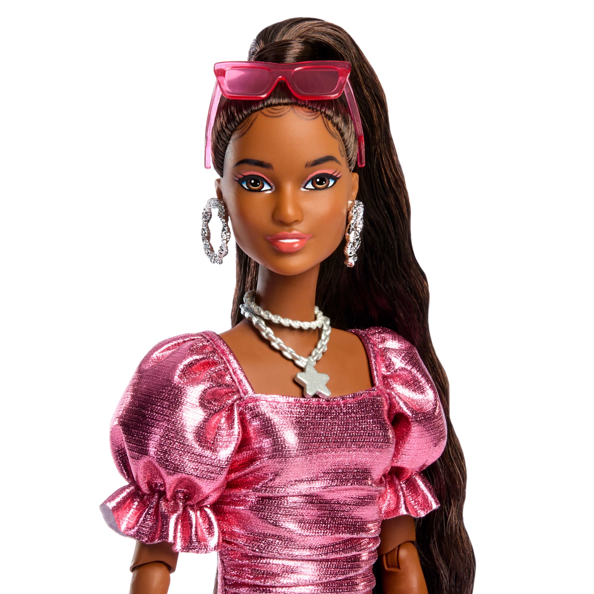 Barbie-Poupée Deluxe Style-Avec Robe Coupe Boule Corail Métallisé
