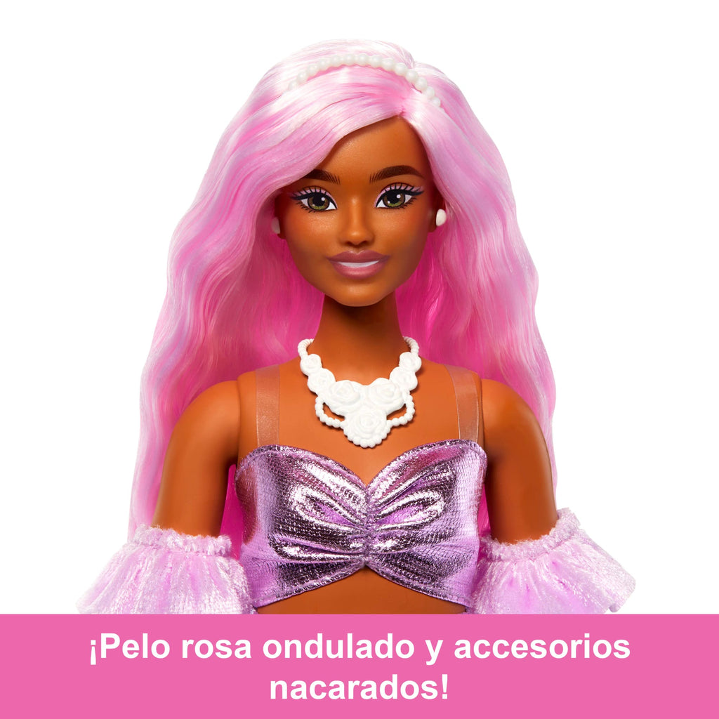 Muñeca Barbie Deluxe Style N.1 Con Vestido Barbiecore En Rosa Brillante Con Guantes De Terciopelo Y Pelo Rosa