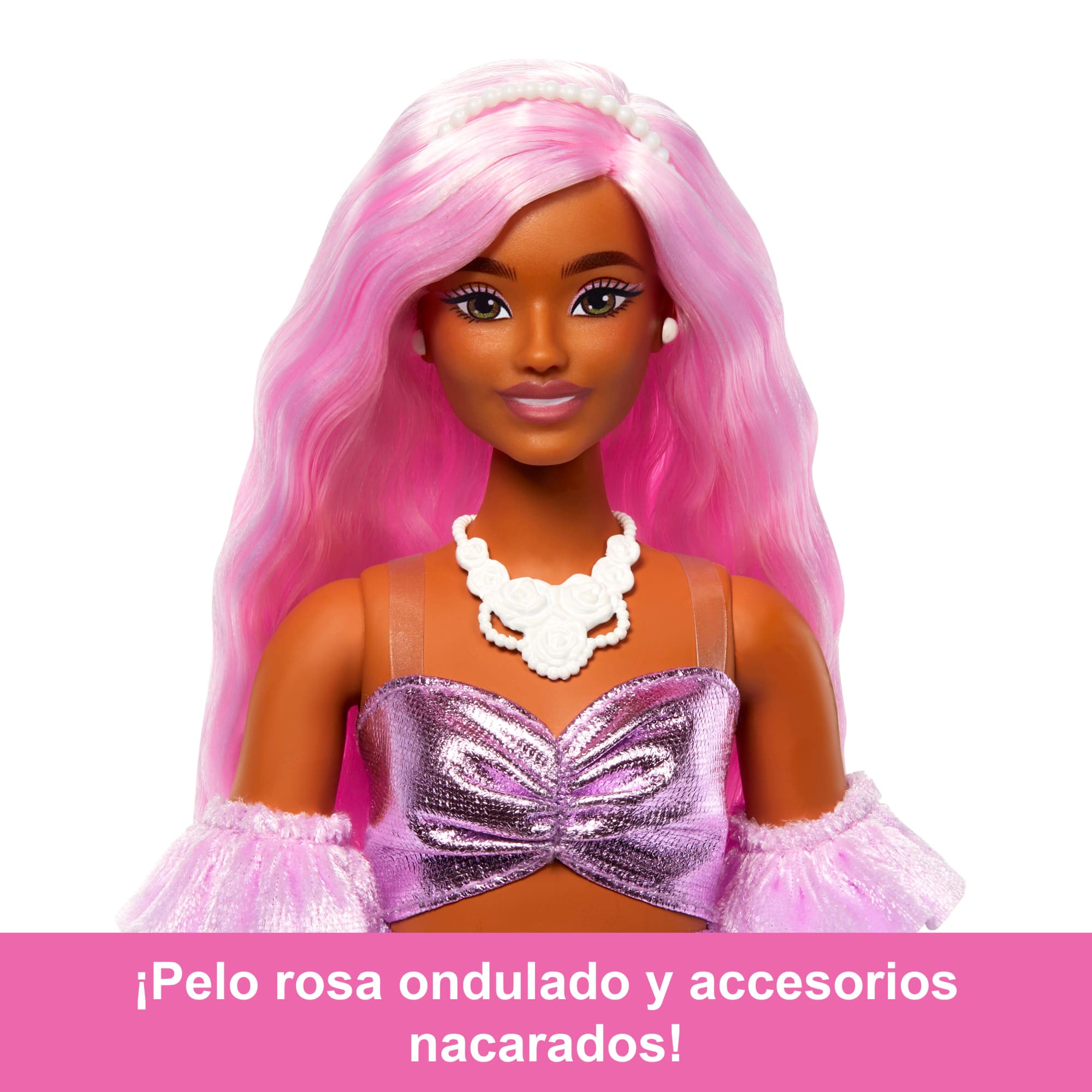 Muñeca Barbie Deluxe Style N.1 Con Vestido Barbiecore En Rosa Brillante Con Guantes De Terciopelo Y Pelo Rosa