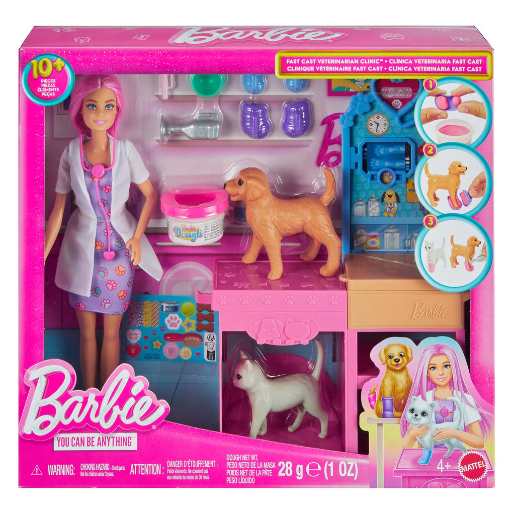 Conjunto Clínica Veterinaria De Barbie Con Muñeca De Pelo Rosa, Muebles De Consulta Veterinaria Y Más De 10 Accesorios