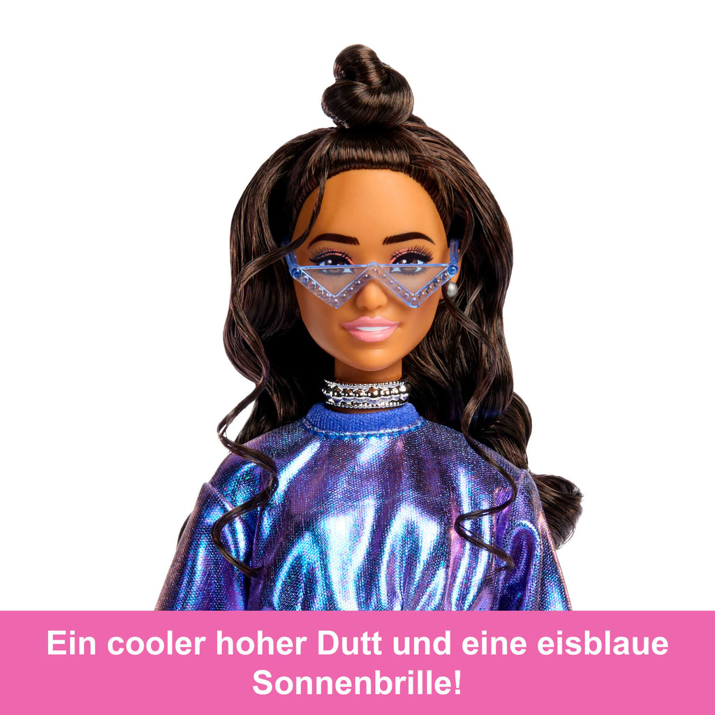 Barbie Deluxe Style-Modepuppe #7 in Blauem Metallic-Top Und Rock Mit Accessoires, Brünett