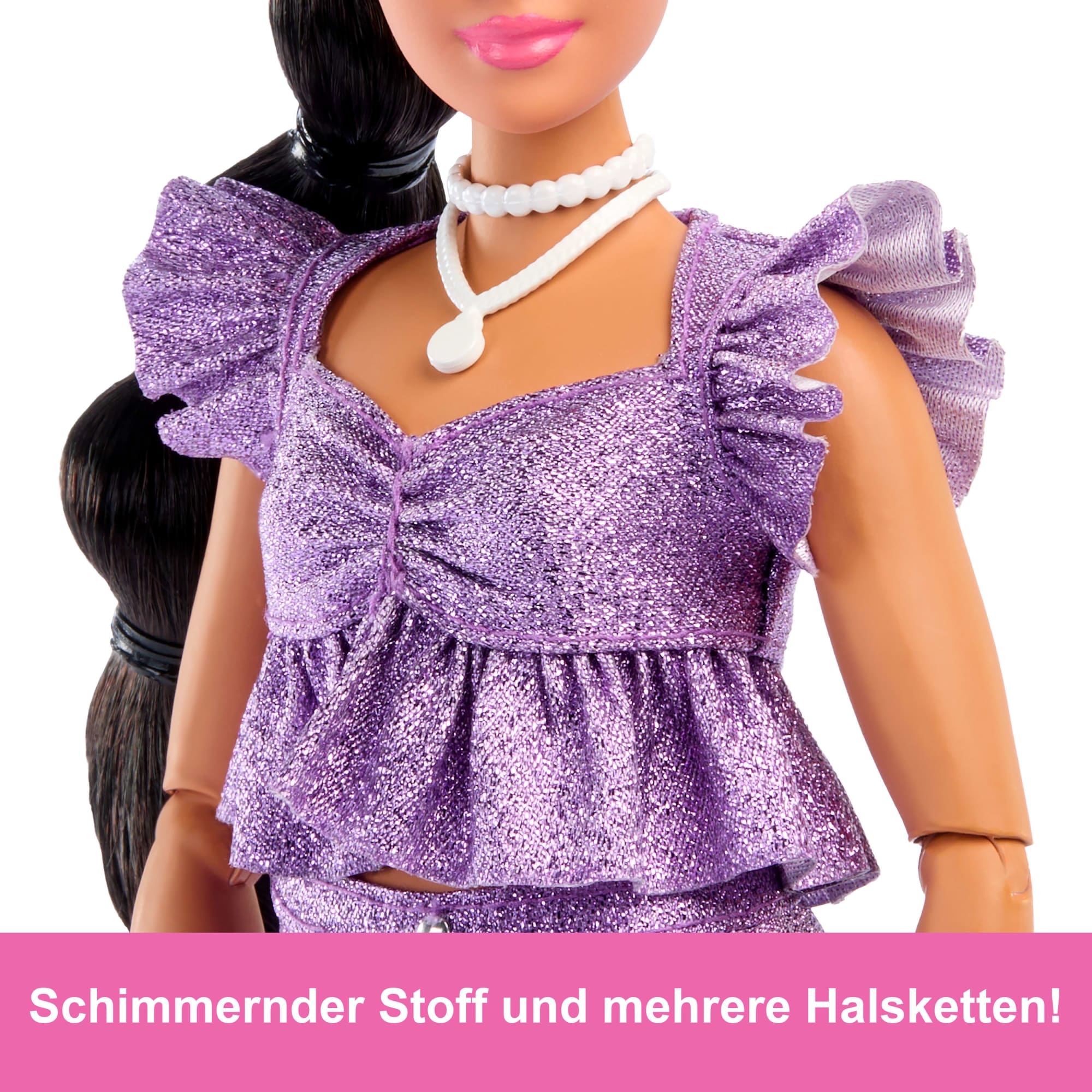 Barbie Deluxe Style-Modepuppe #8 in Violettem Metallic-Top Und Funkelnden Shorts Mit Accessoires