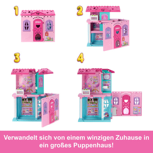Barbie Chelsea Pop-Up-Puppenhaus Mit Puppe Und Über 15 Accessoires, Haus Erweitert Sich Auf Über 42 X 33 Cm