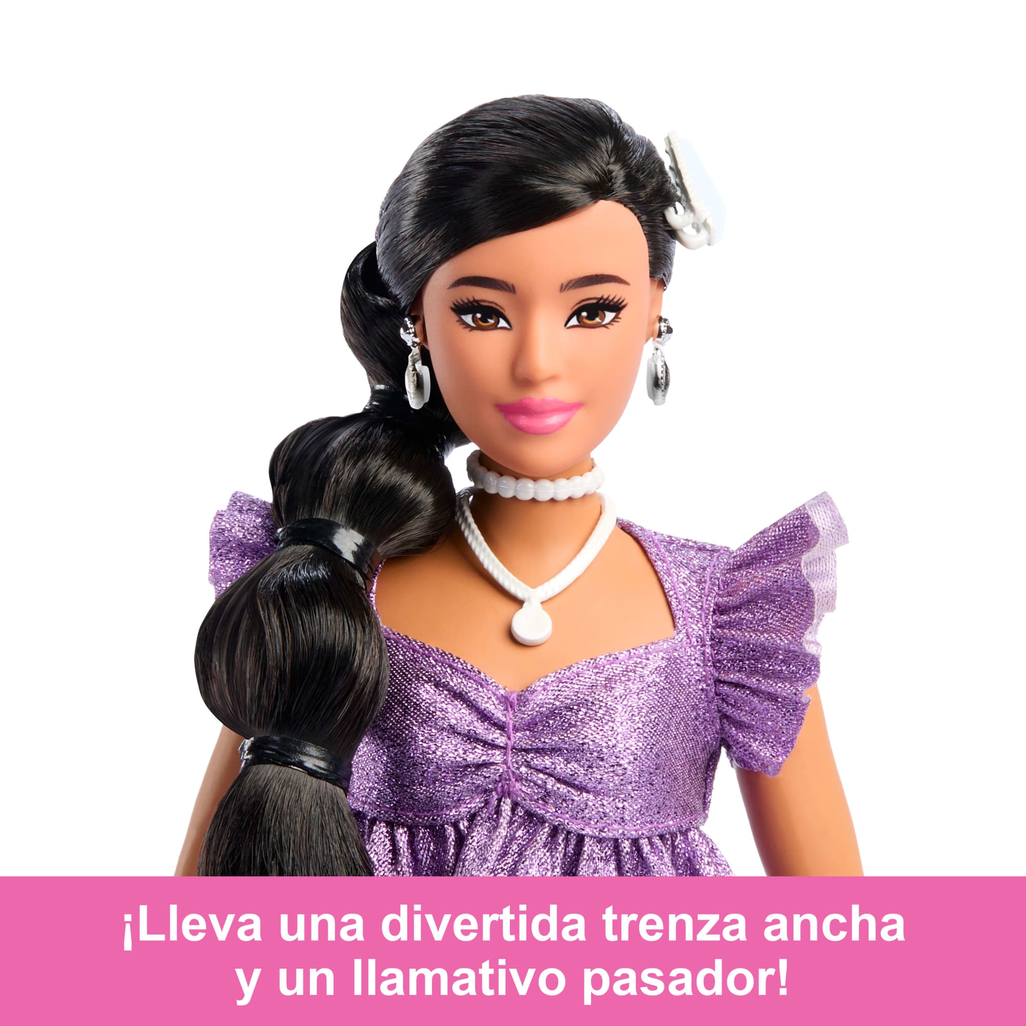 Muñeca De Moda Barbie Deluxe Style N.8 Con Top Morado Metalizado Y Pantalones Cortos Brillantes Con Accesorios