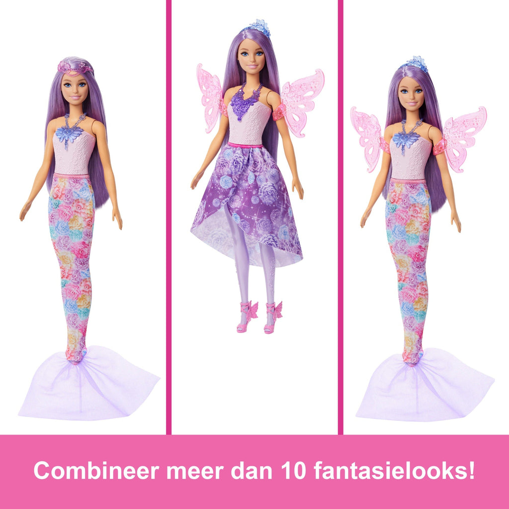 Barbie Pop Fantasiemodeset Met Accessoires, Waaronder Zeemeerminnenstaart, Feeënvleugels En Halskettingen