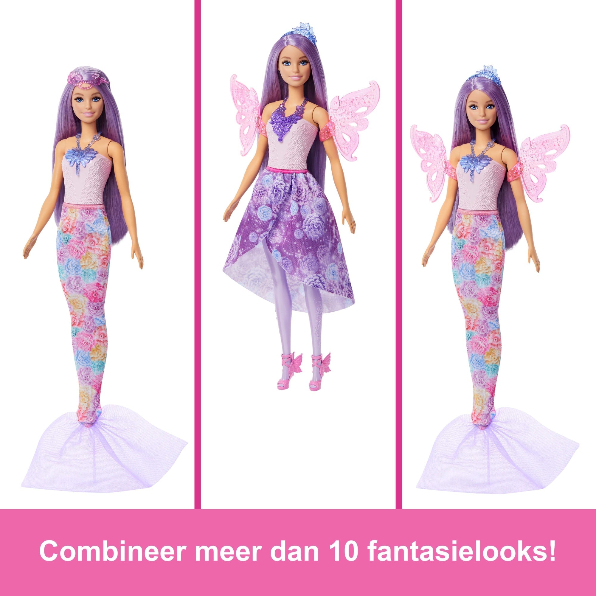 Barbie Pop Fantasiemodeset Met Accessoires, Waaronder Zeemeerminnenstaart, Feeënvleugels En Halskettingen
