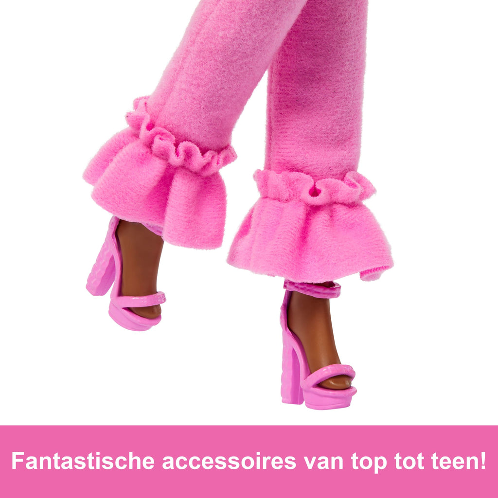 Barbie Luxe Stijl Pop Nr. 4 in Zachtroze Jumpsuit, Roze-Bruin Ingevlochten Haar