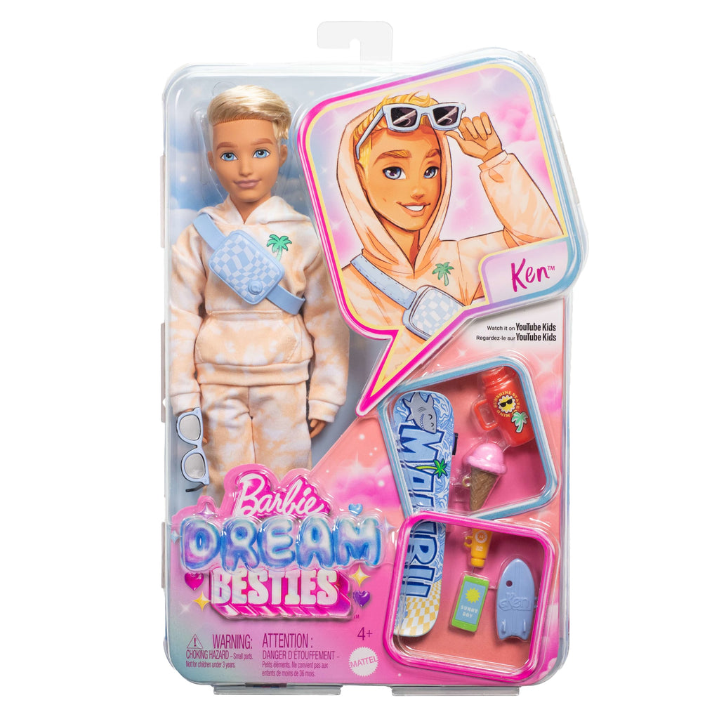 Barbie Dream Besties Ken Modepop Met 9 Accessoires Met Zomer- En Skateboardthema
