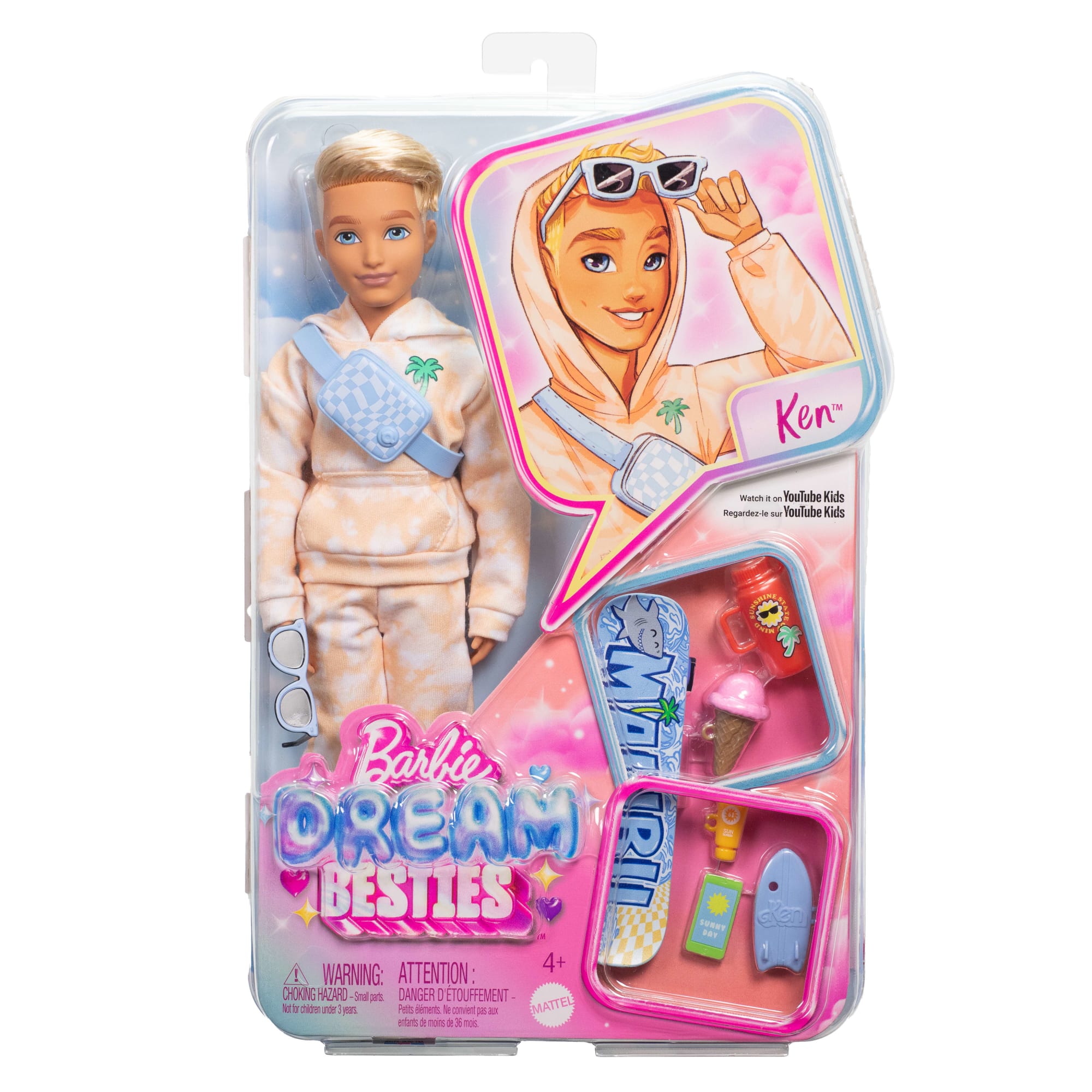 Barbie Dream Besties Ken Modepop Met 9 Accessoires Met Zomer- En Skateboardthema