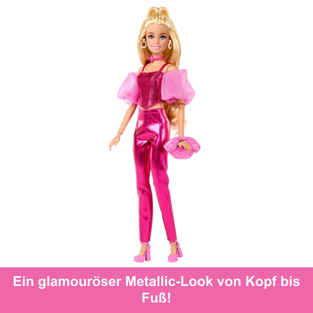 Barbie Deluxe Style-Modepuppe #5 in Rosafarbenem Metallic-Outfit Mit Korsett-Top Und Accessoires, Blond