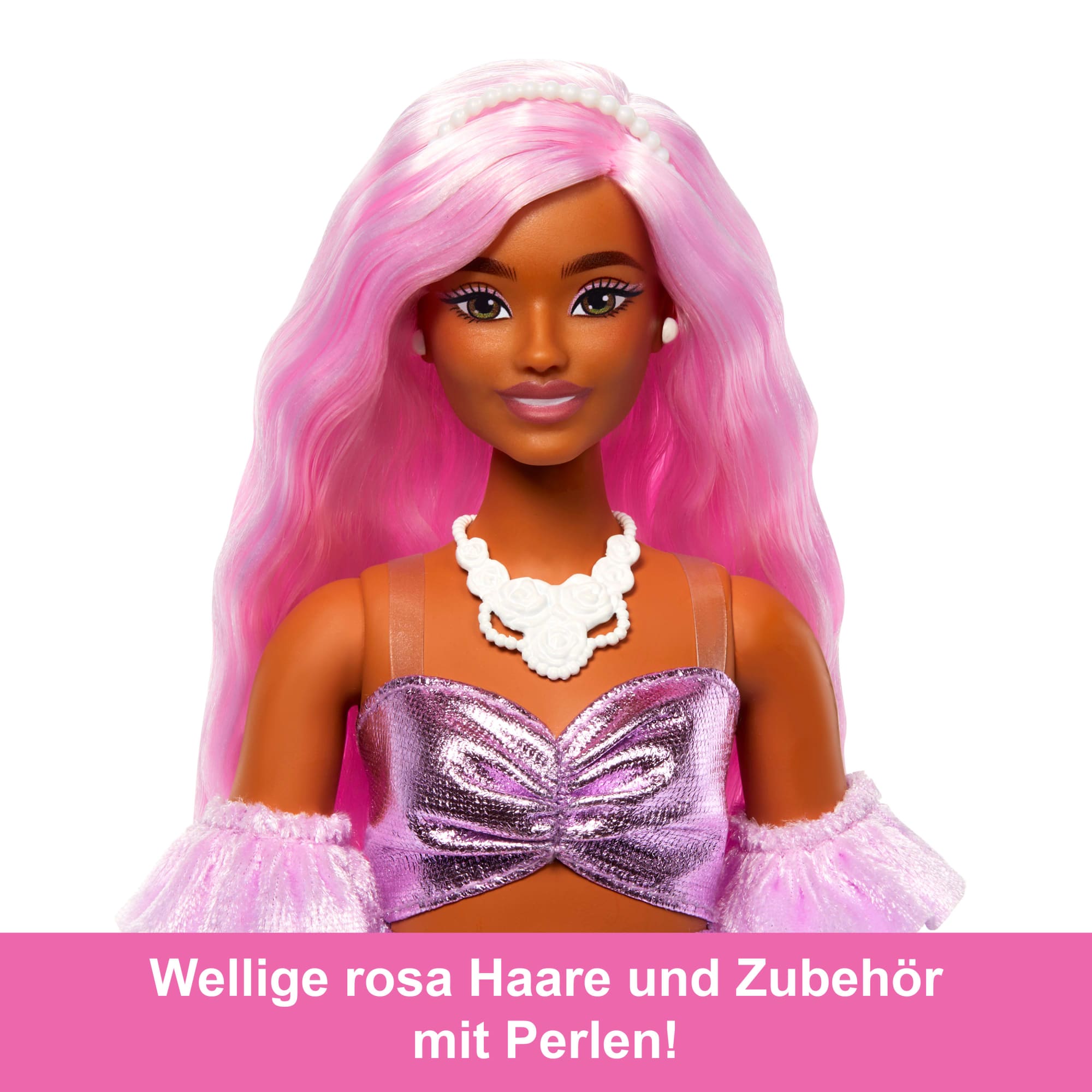 Barbie Deluxe Style-Puppe Nr. 1 Mit Glänzendem Rosa Barbiecore-Kleid, Samthandschuhen Und Rosa Haaren