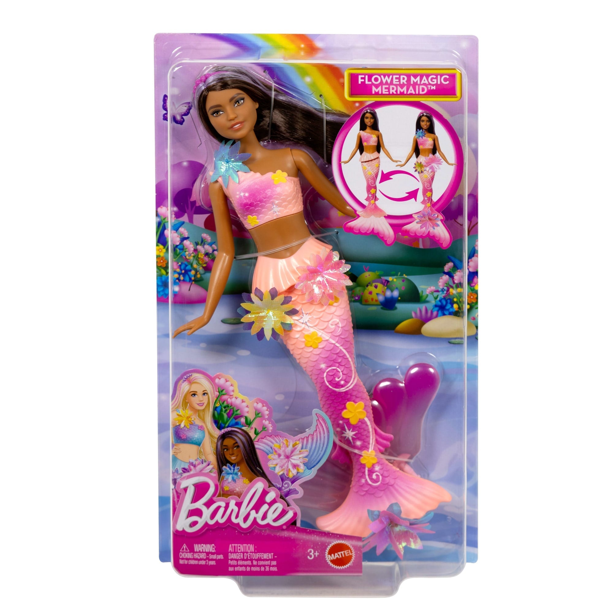 Barbie-Sirène Fleur Magique-Poupée Aux Longs Cheveux Bruns